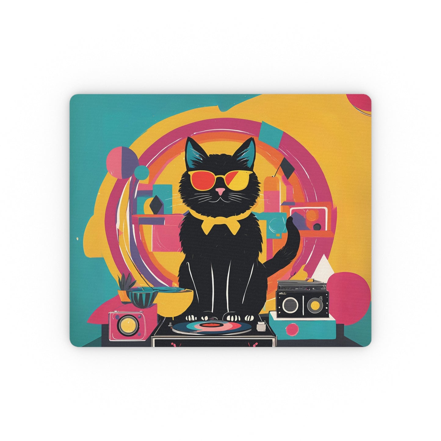 DJ Retro Cat Rectangular Mouse Pad