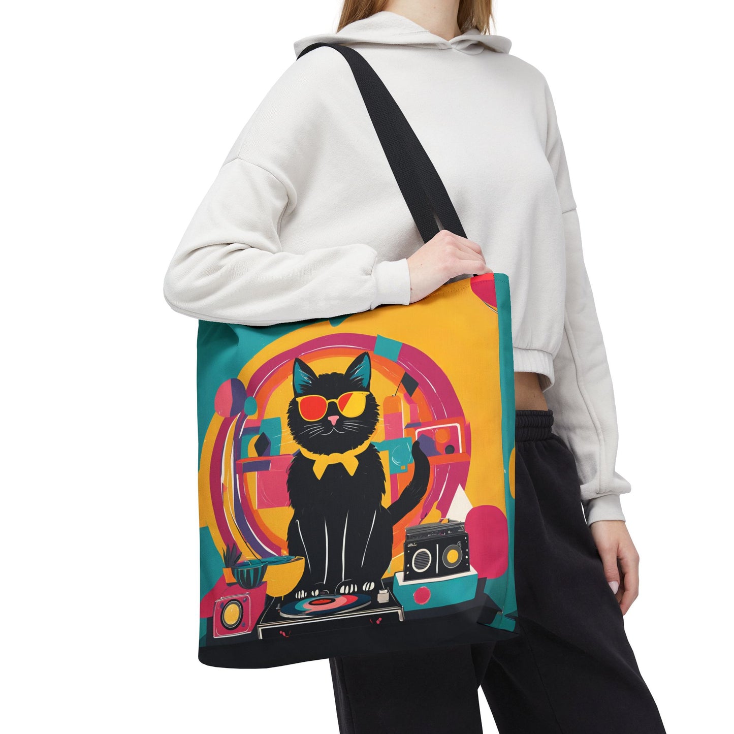 Black Cat DJ Canvas Tote Bag