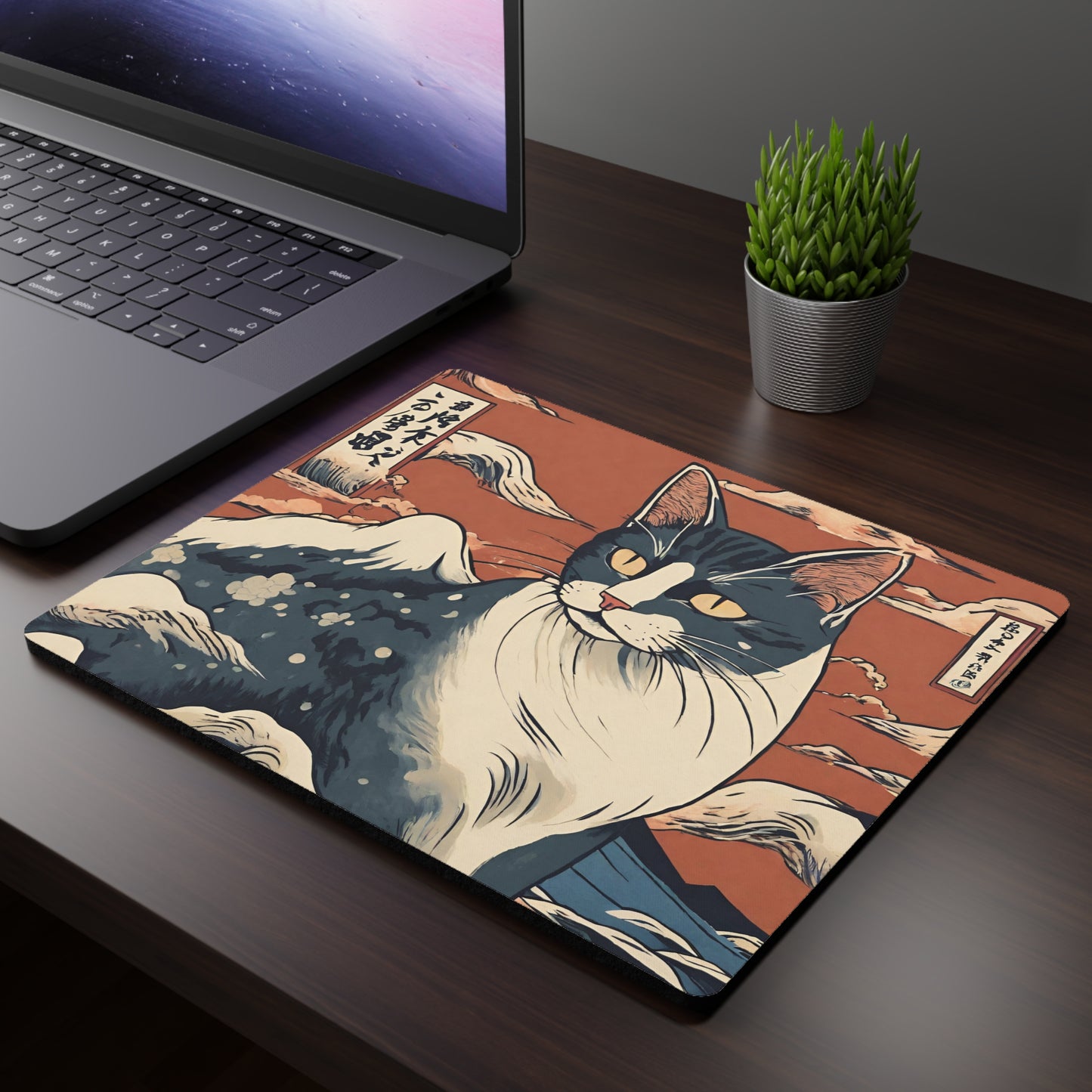 Cat japanese art Mouse Pad, Cat Ukiyo-e style painting mousepad, Cat japan aesthetic desk accessories, Oriental Cat computer accessories