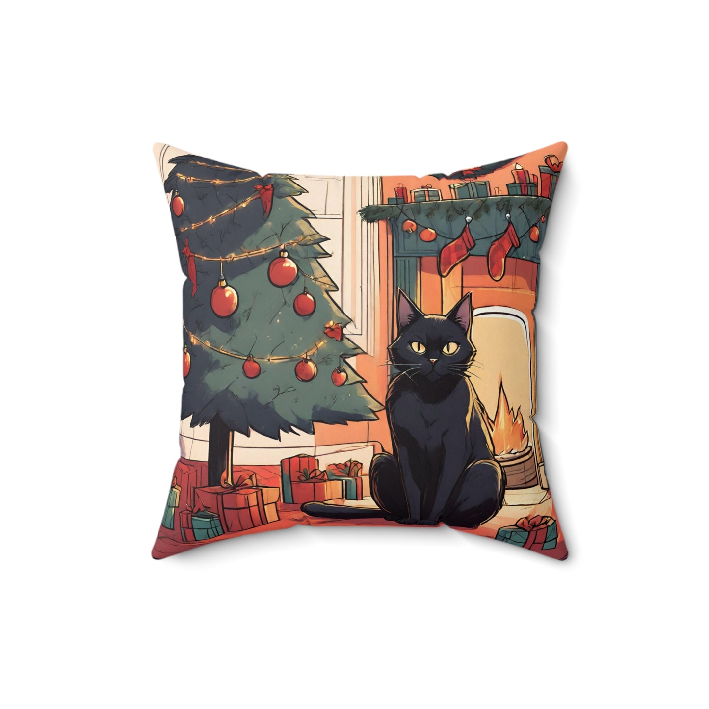 Black Cat Christmas Pillow