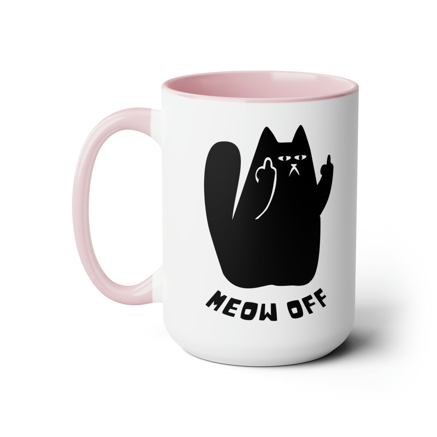 Black Cat pointing middle finger and says meow off Mug 15oz