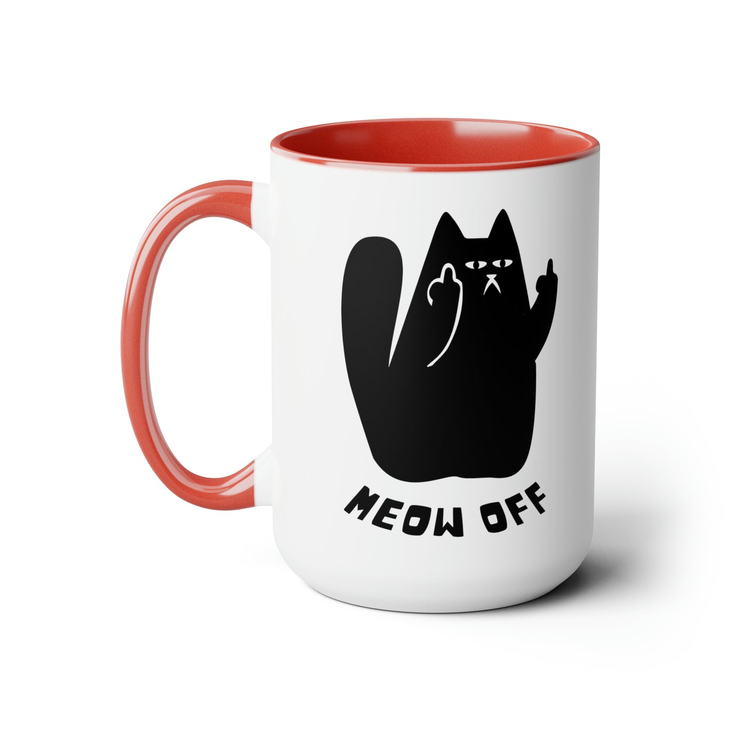 Black Cat pointing middle finger and says meow off Mug 15oz