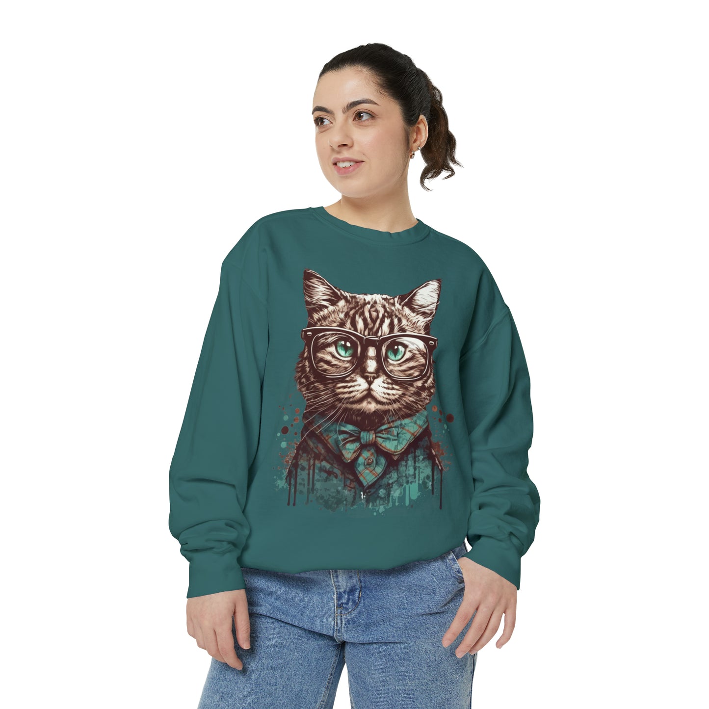 Nerdy Cat Garment-Dyed Sweatshirt