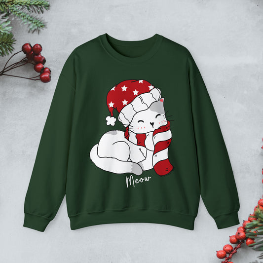 Cute cat Christmas Sweatshirt, Kawaii cat Merry xmas Pullover, Funny cat Merry Christmas crewneck sweater, cat cozy jumper, cat lover gift