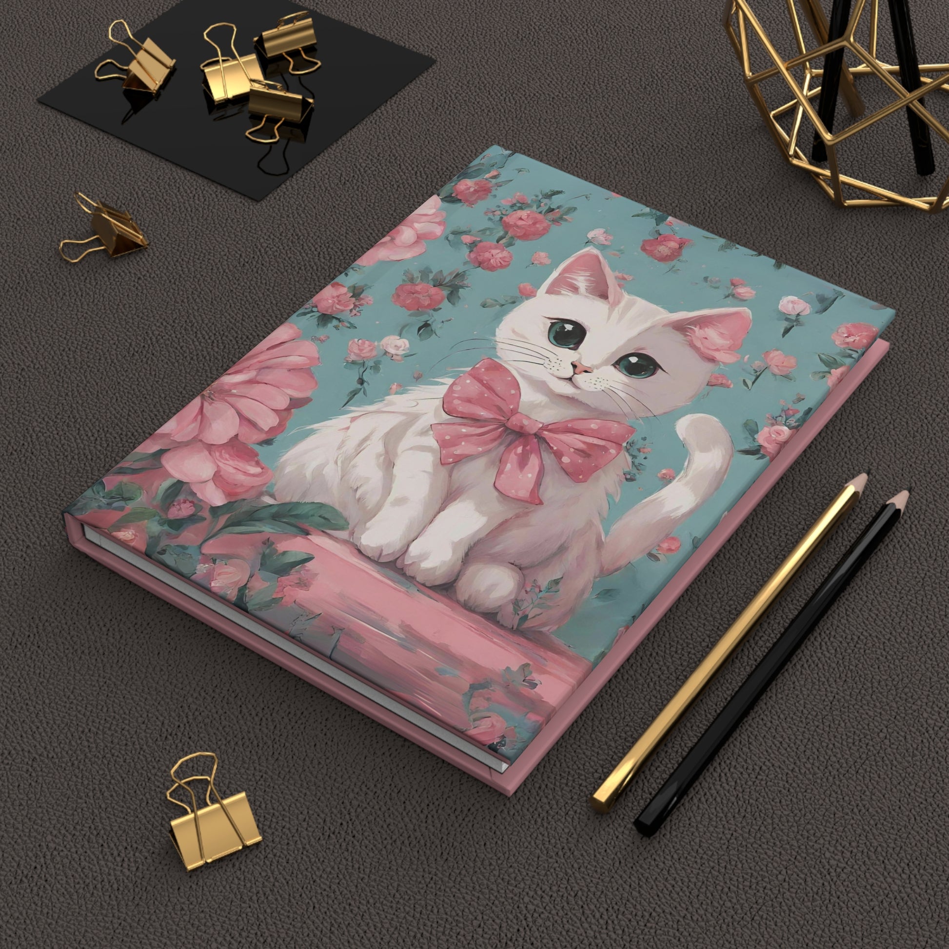 Cute Floral Cat Journal, Cottagecore Aesthetic Cat notebook, Kawaii cat and flowers notebook, vintage cat journal, back to school gift