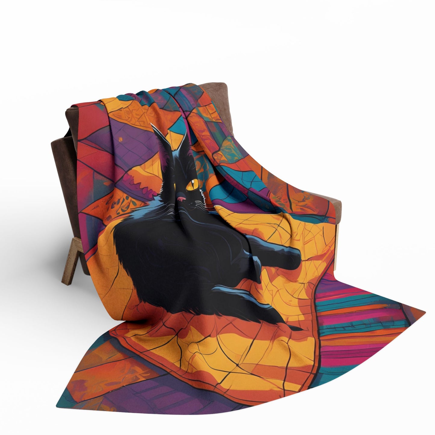 Stained Glass Black Cat Arctic Fleece Blanket