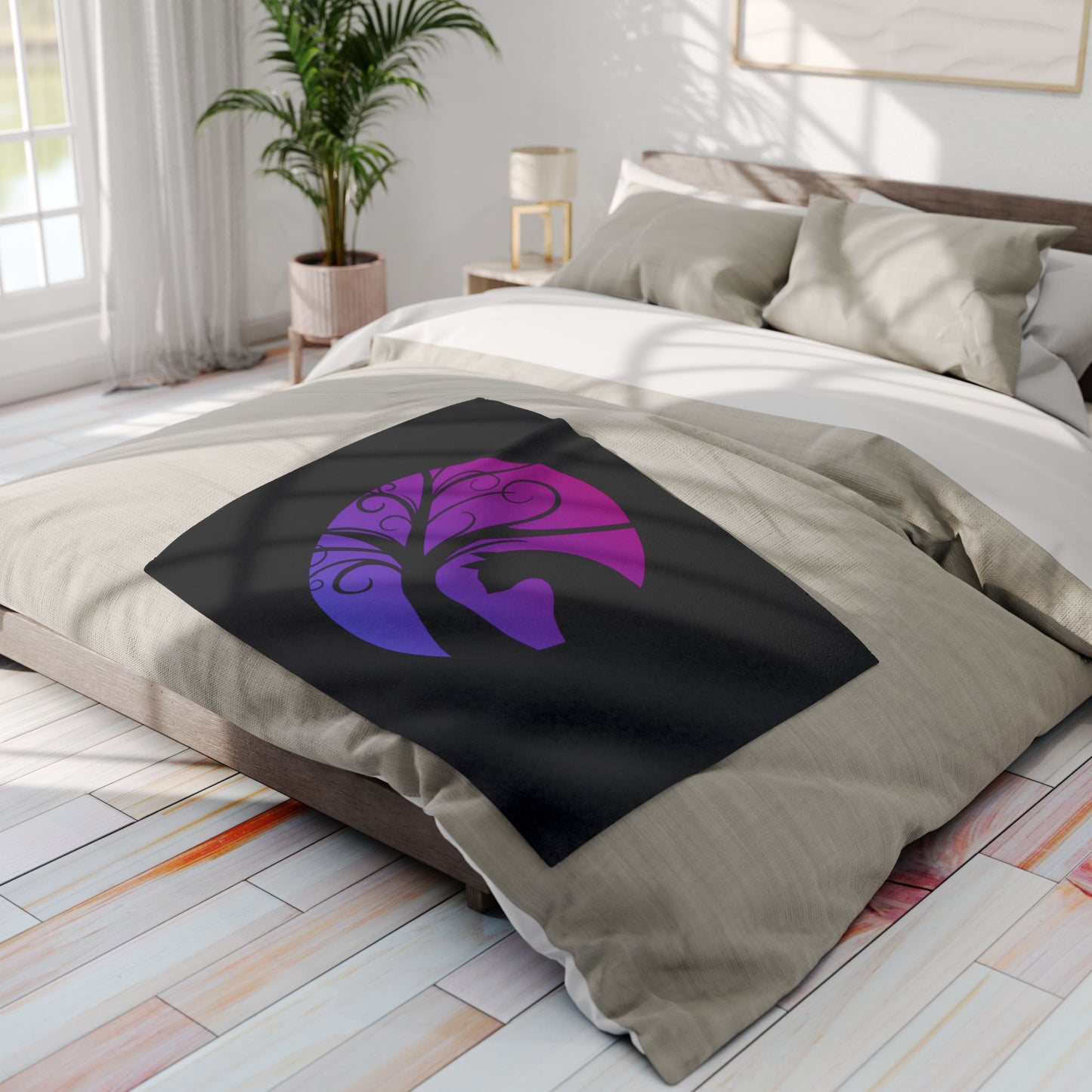 Mystical Black Cat & Moon Arctic Fleece Blanket