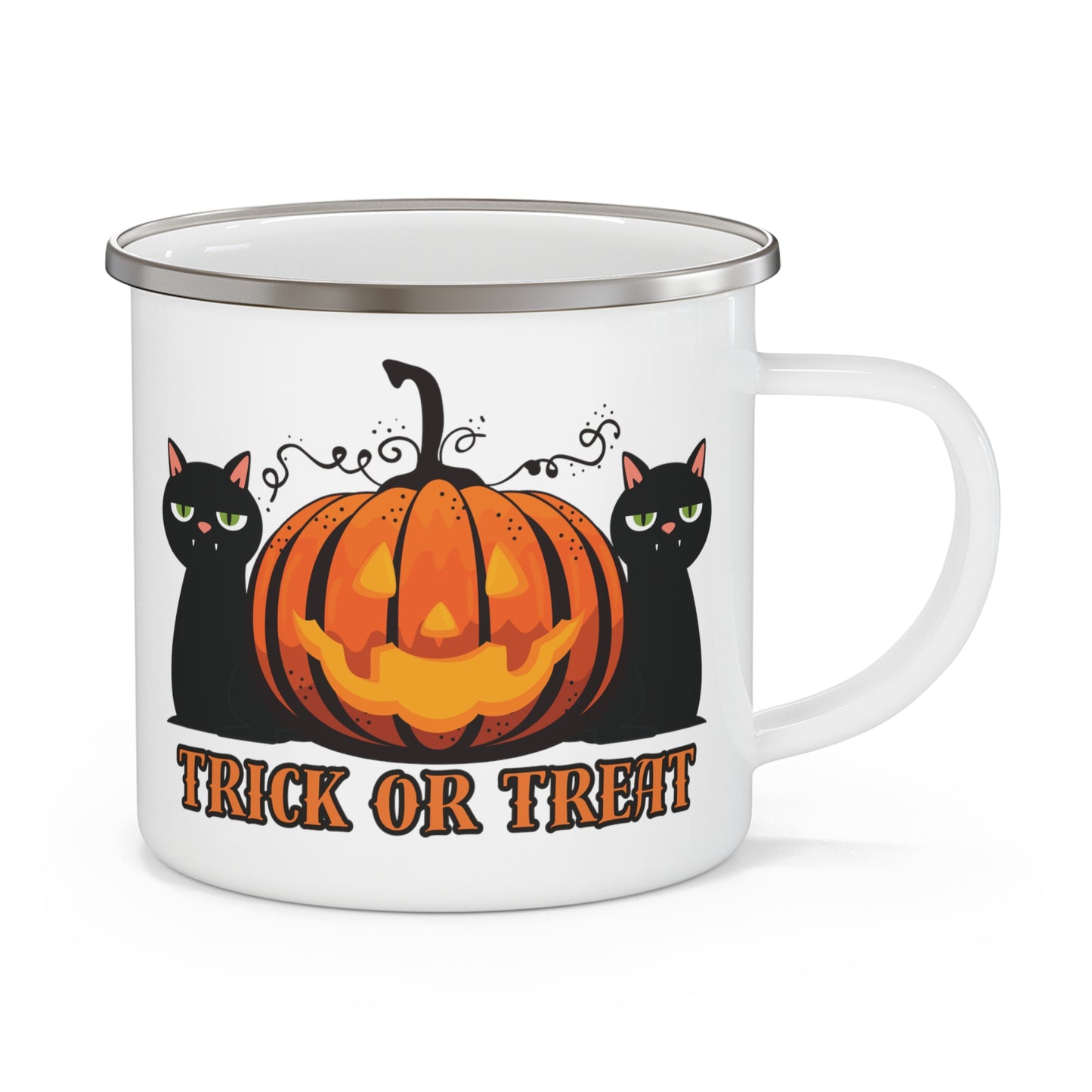 Cat Halloween mug, Spooky Season Enamel Camping Mug, Retro Vintage Cat Halloween Enamel Mug, black cats Pumpkin mug, Funny Halloween gift