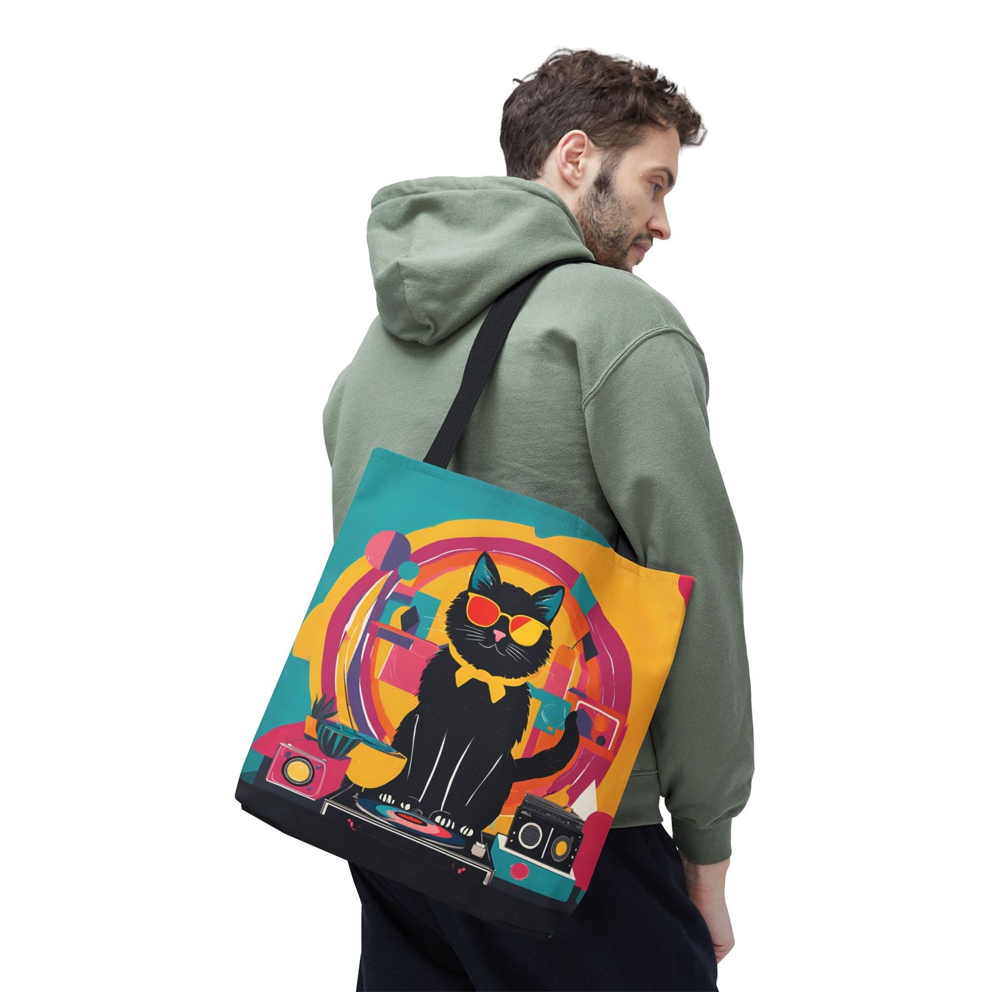 Black Cat DJ Canvas Tote Bag