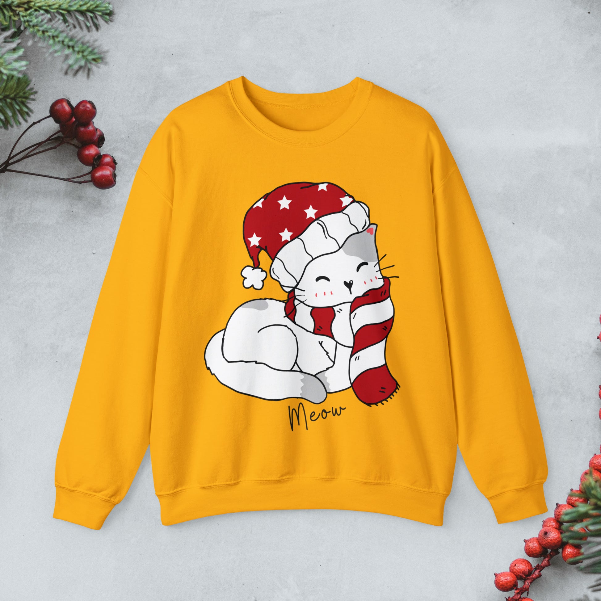 Cute cat Christmas Sweatshirt, Kawaii cat Merry xmas Pullover, Funny cat Merry Christmas crewneck sweater, cat cozy jumper, cat lover gift