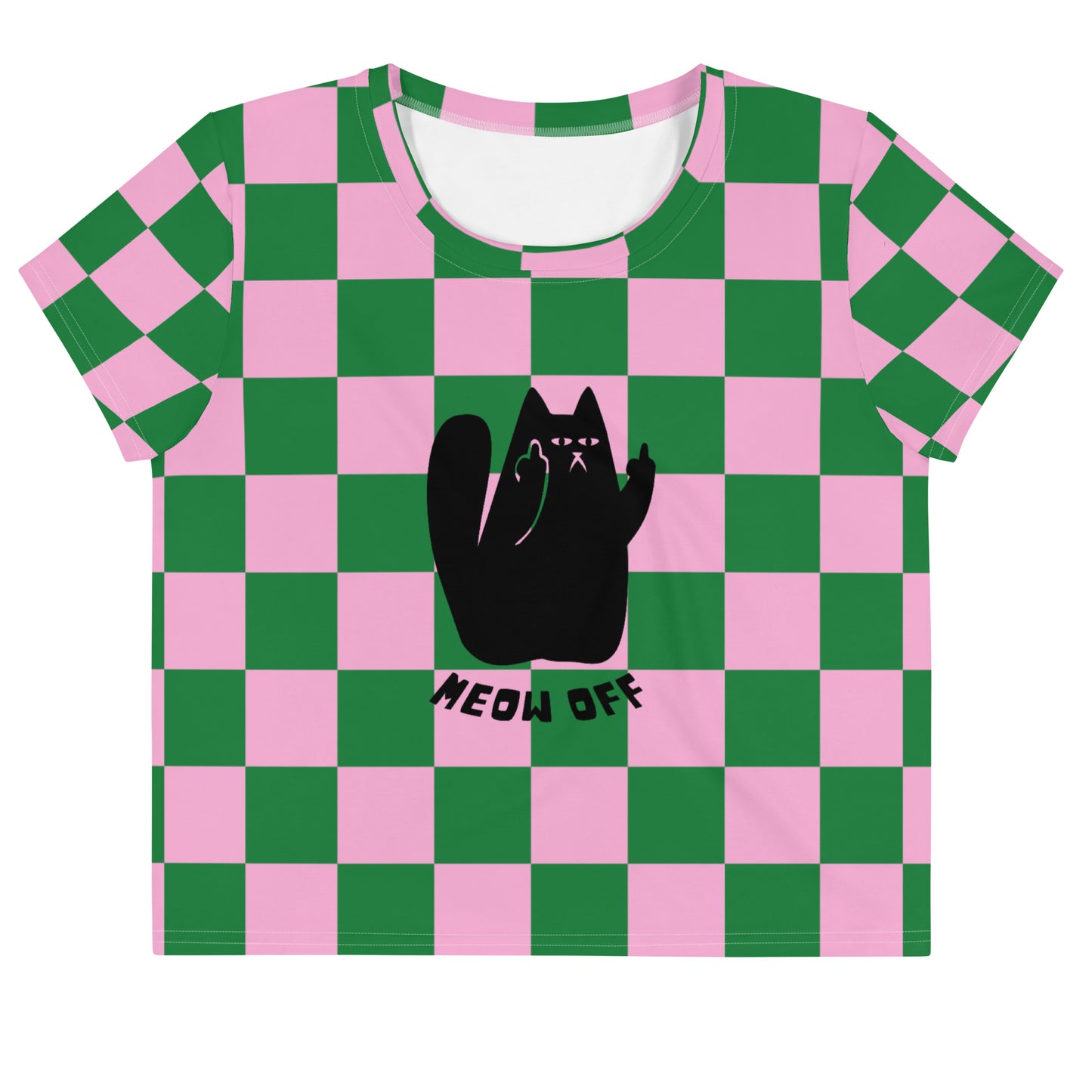 Checkered Funny cat Crop Top, Black Cat middle finger crop tee, crazy cat lady cropped tee, sarcastic cat cropped top, cute cat lover gift