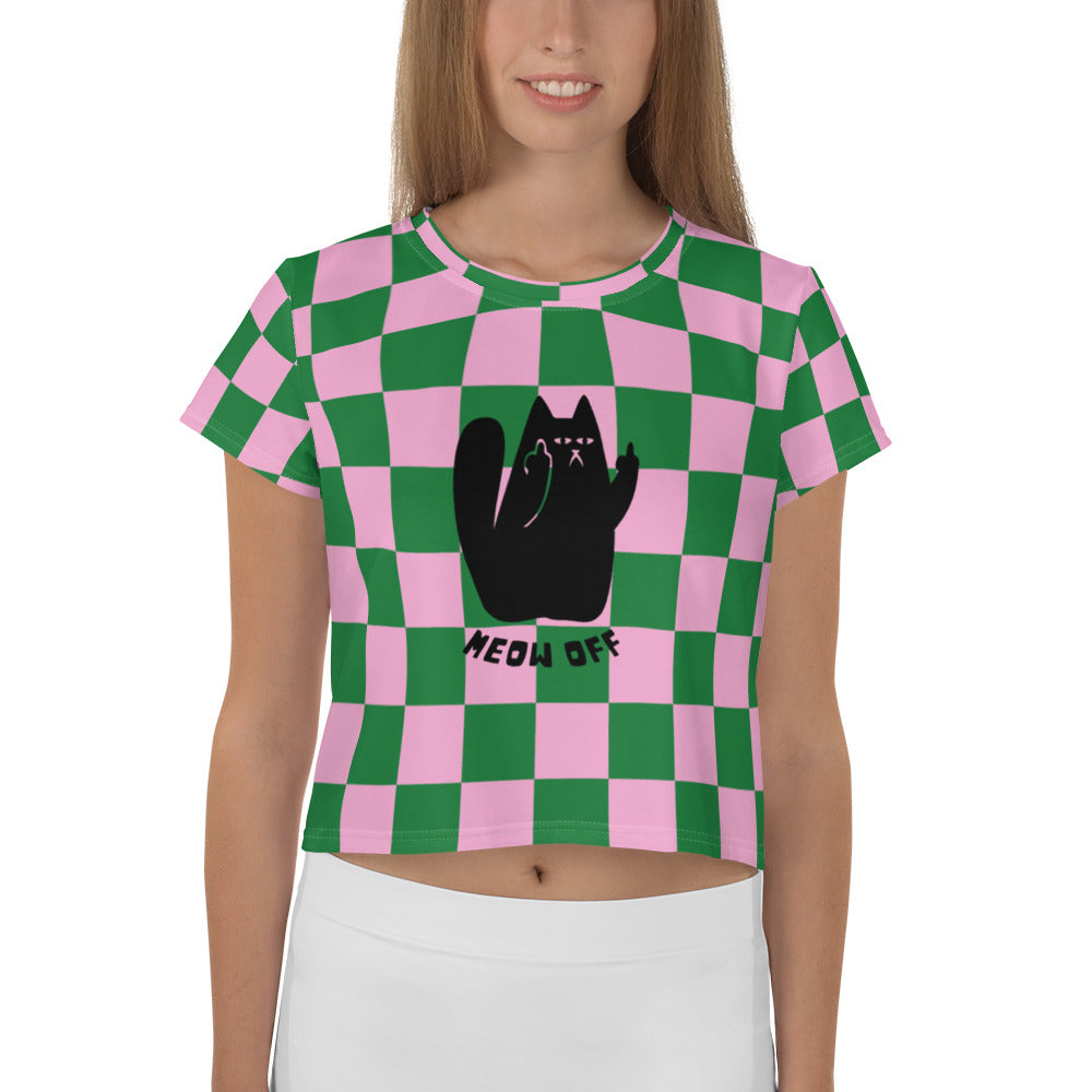 Checkered Funny cat Crop Top, Black Cat middle finger crop tee, crazy cat lady cropped tee, sarcastic cat cropped top, cute cat lover gift