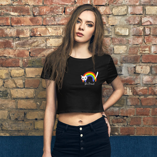 Rainbow Pride Cat Women’s Crop Tee, Cat LGBTQ cropped top, colorful cat cropped tee, cute Lgbt shirt, funny kawaii cat top, cat lover gift