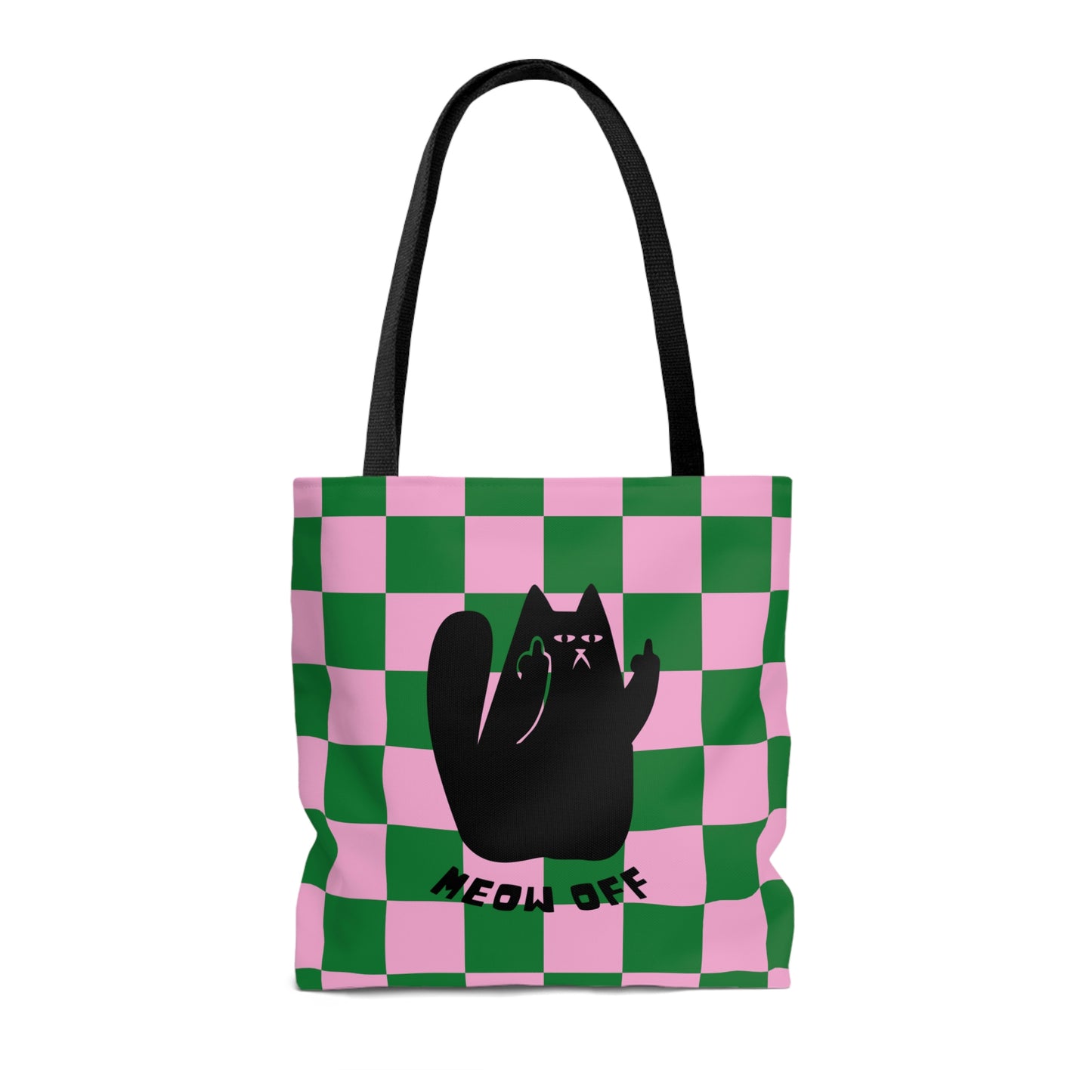 Checkered Funny Cat Canvas Tote Bag