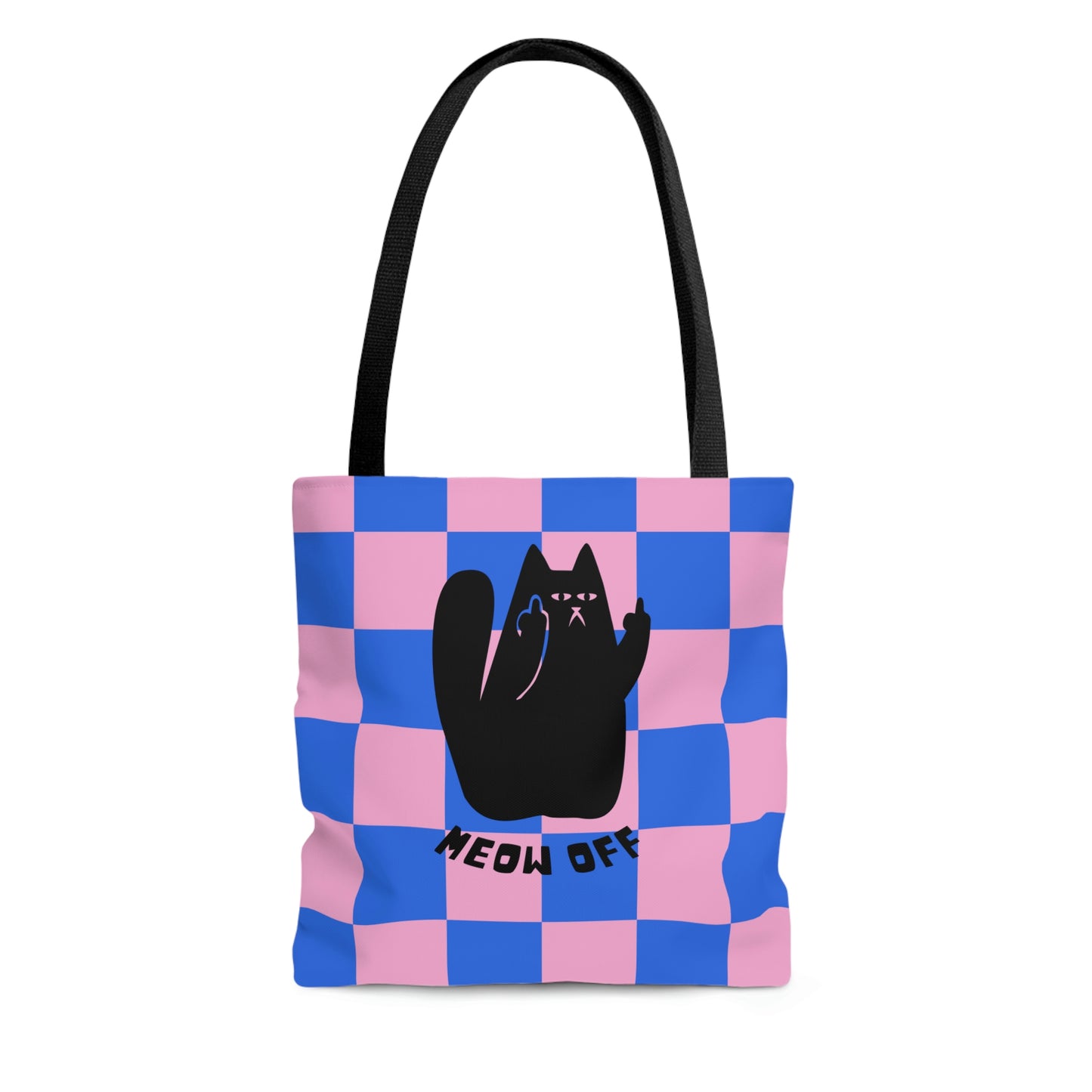 Checkered Funny Cat Canvas Tote Bag