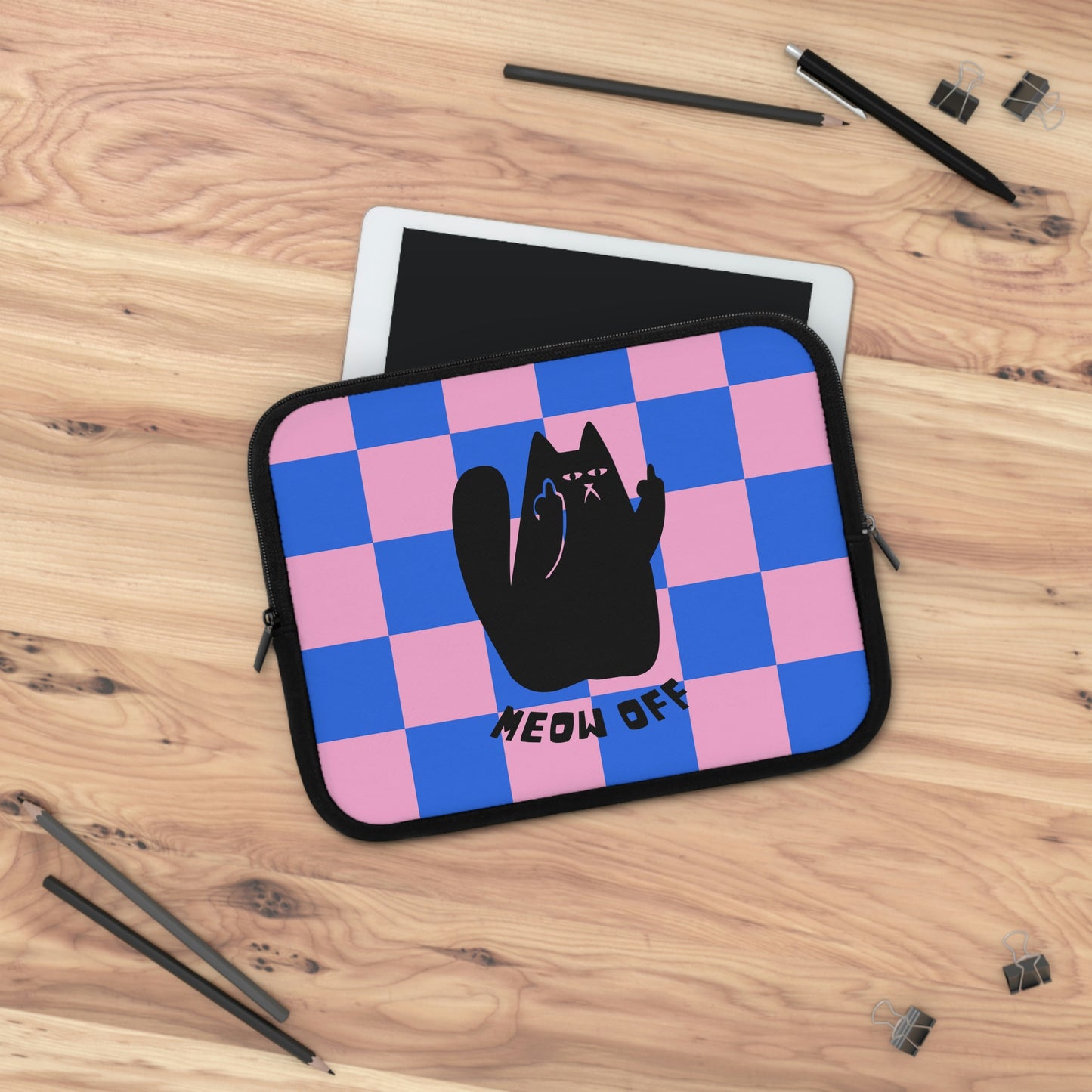 Checkered Funny Cat Laptop Sleeve