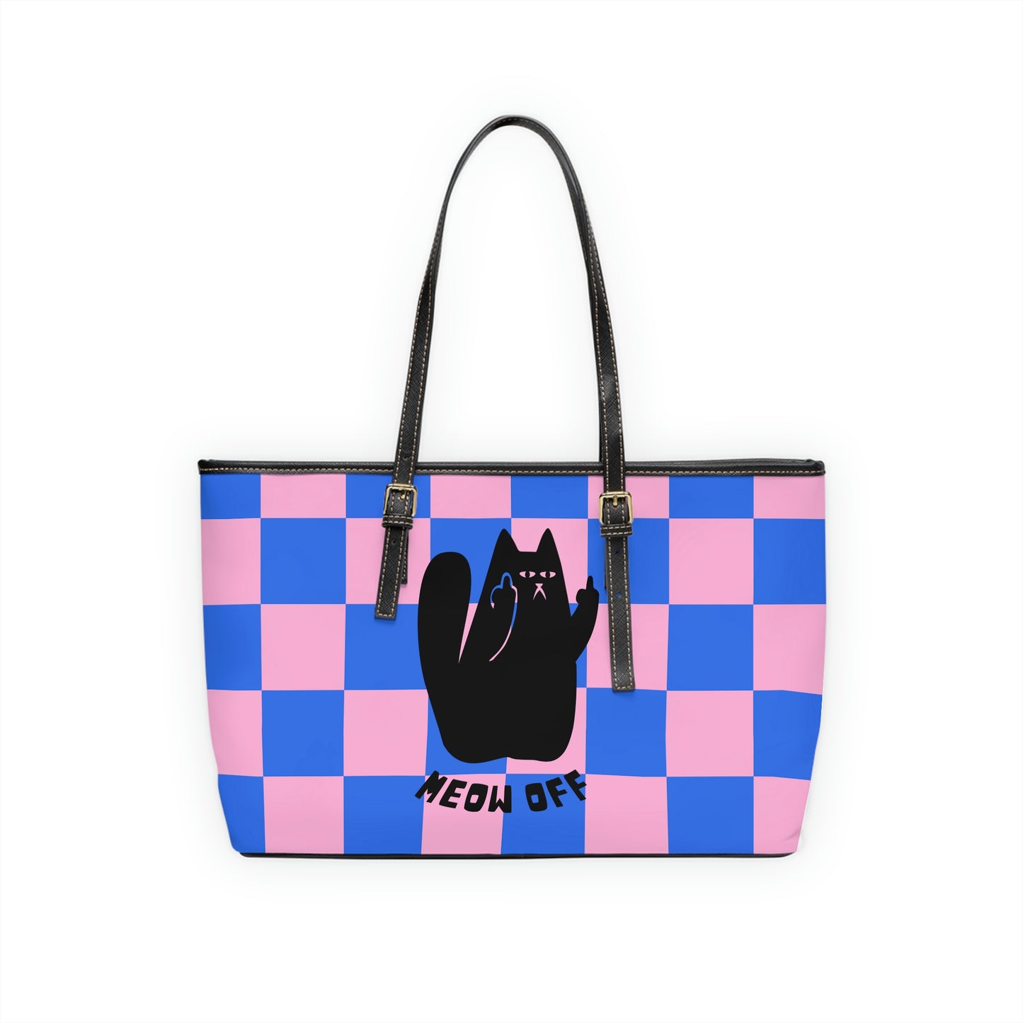 Checked Black Cat pointing middle finger Shoulder Bag