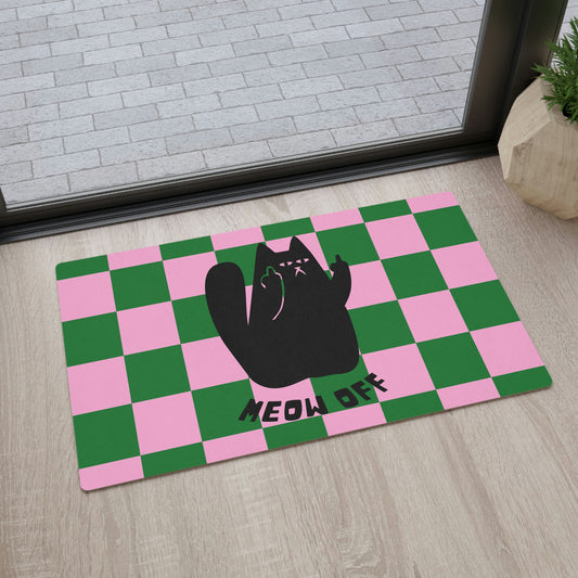 Checked Funny cat Floor Mat