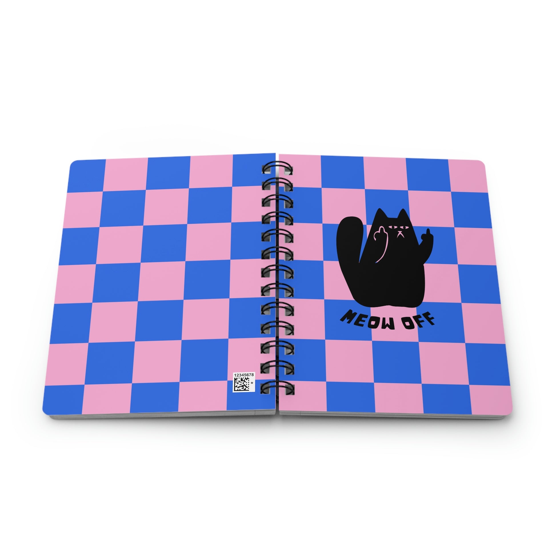 Checkered Funny cat Spiral Bound Journal, back to school, Black Cat middle finger notebook, cat stationary, cat lover gift, kawaii journal