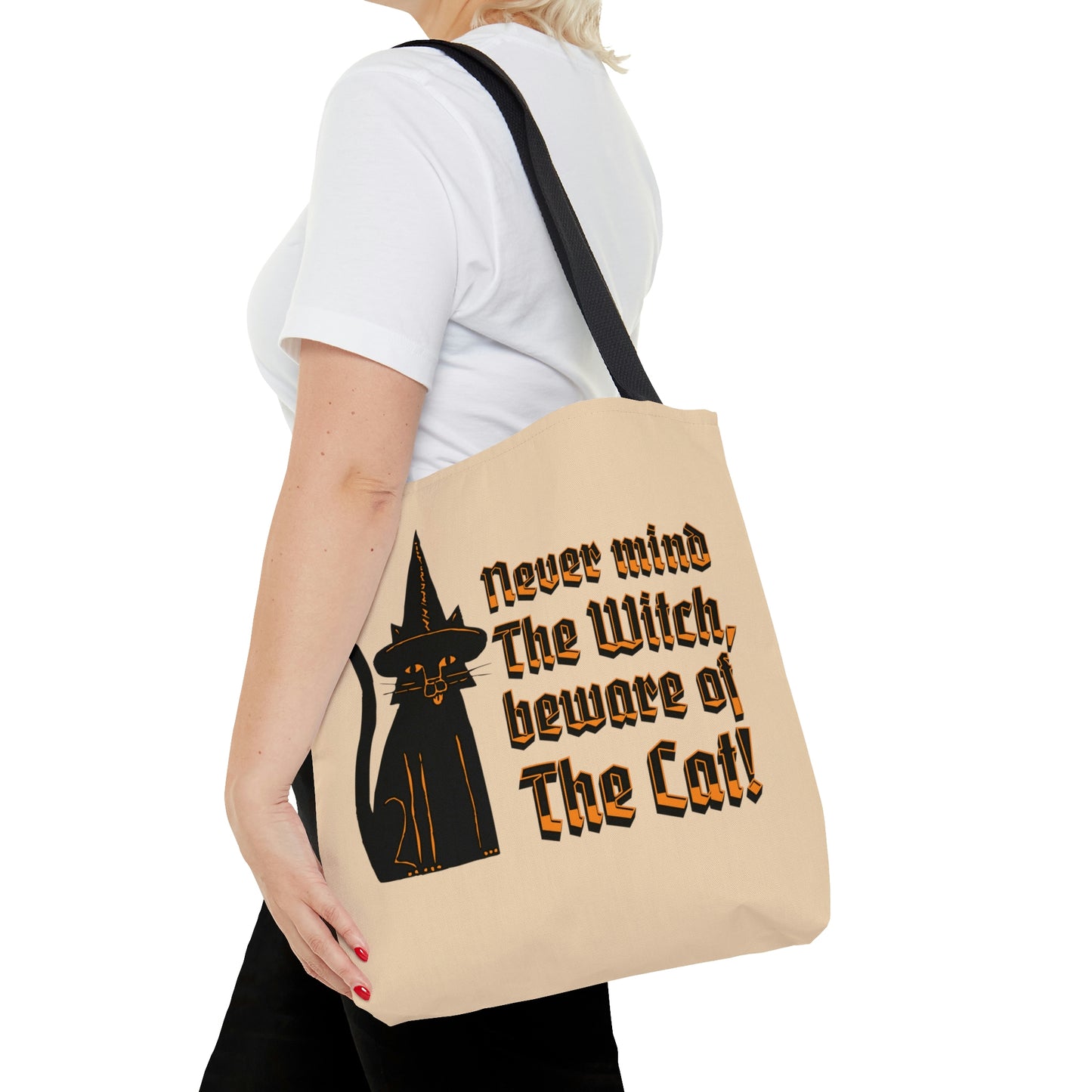 Witchy Black Cat Canvas Tote Bag