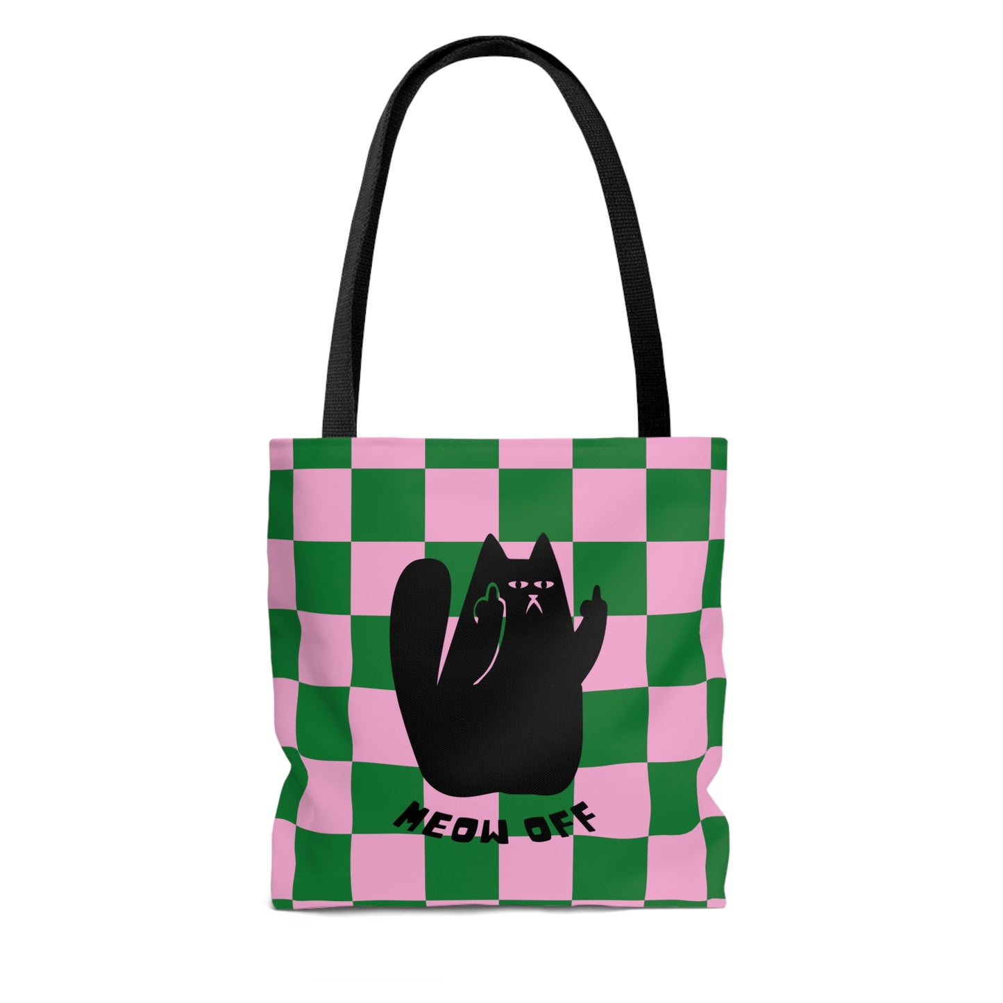 Checkered Funny Cat Canvas Tote Bag