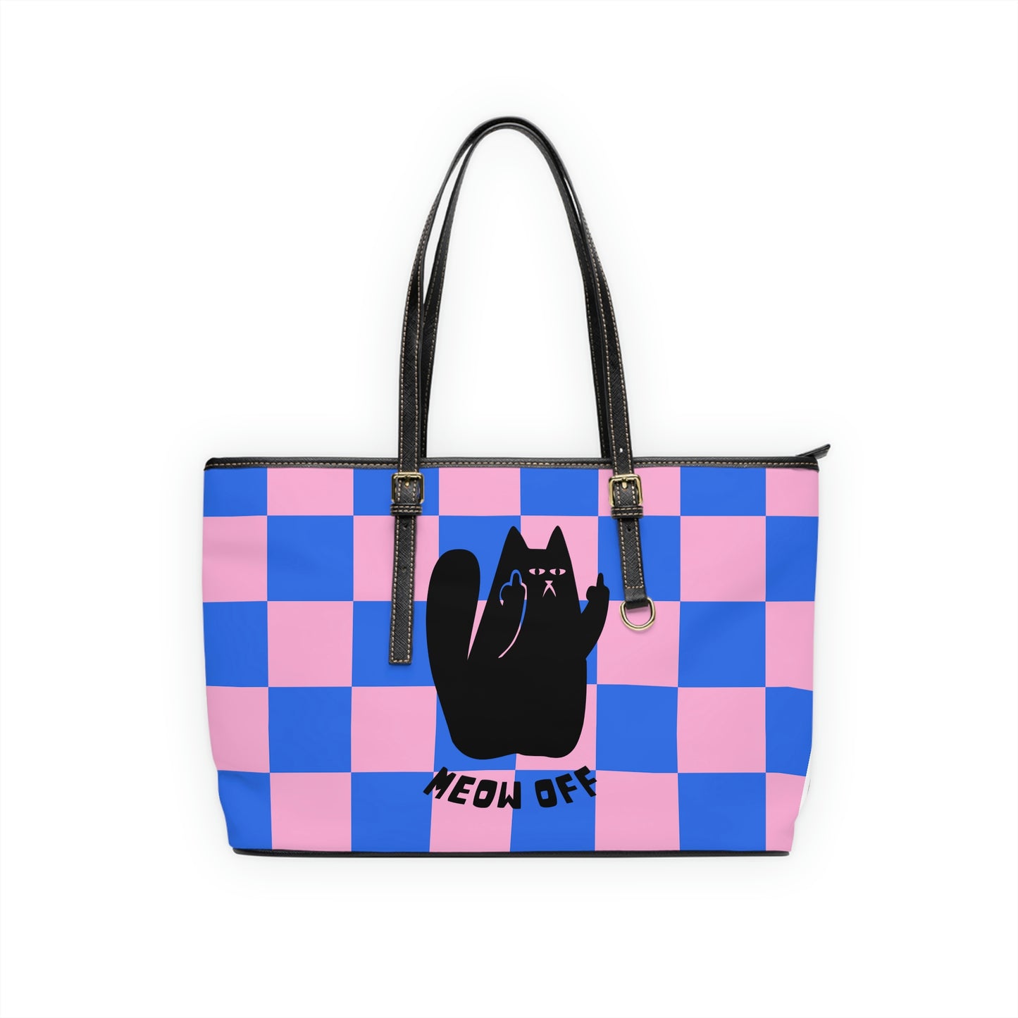 Checked Black Cat pointing middle finger Shoulder Bag