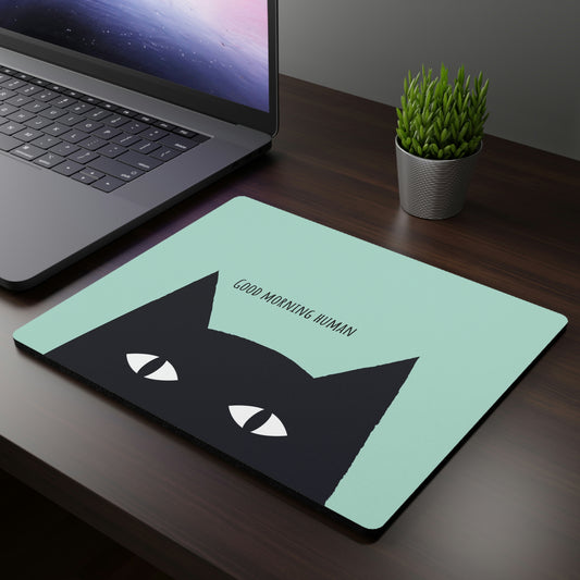 Black Cat says Good Morning Human Mouse Pad, funny cat mouse pad, mouse pad with cat, cute mouse pad, cat mom gift, funny desk accessories