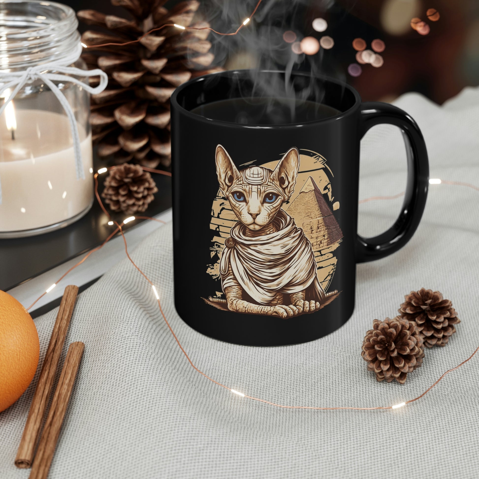 Sphynx cat 11oz Black Mug, ancient egypt mug, Sphynx cat pyramid egypt mug, pharaoh cat mug, egypt cat coffee mug, Sphynx cat Mom tea cup