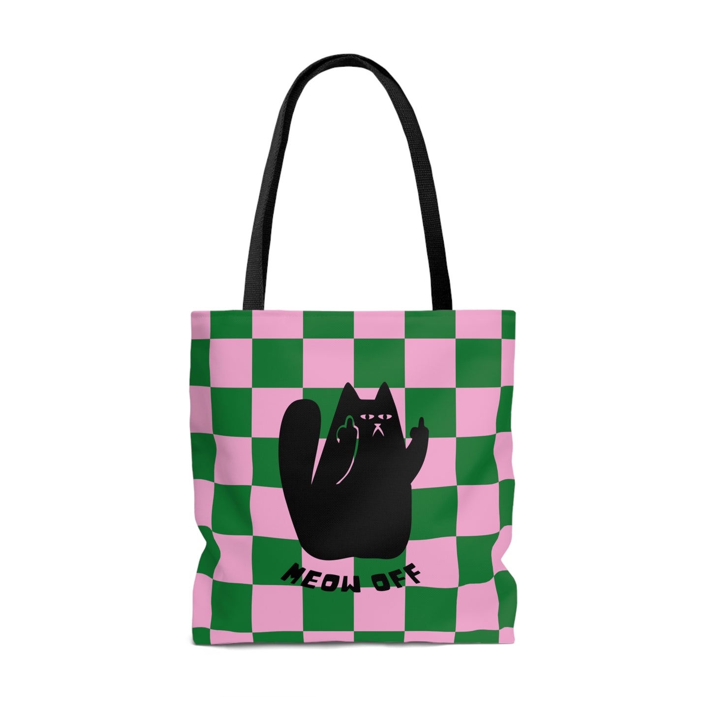 Checkered Funny Cat Canvas Tote Bag