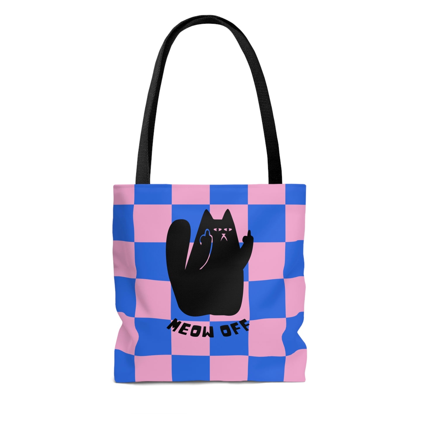 Checkered Funny Cat Canvas Tote Bag