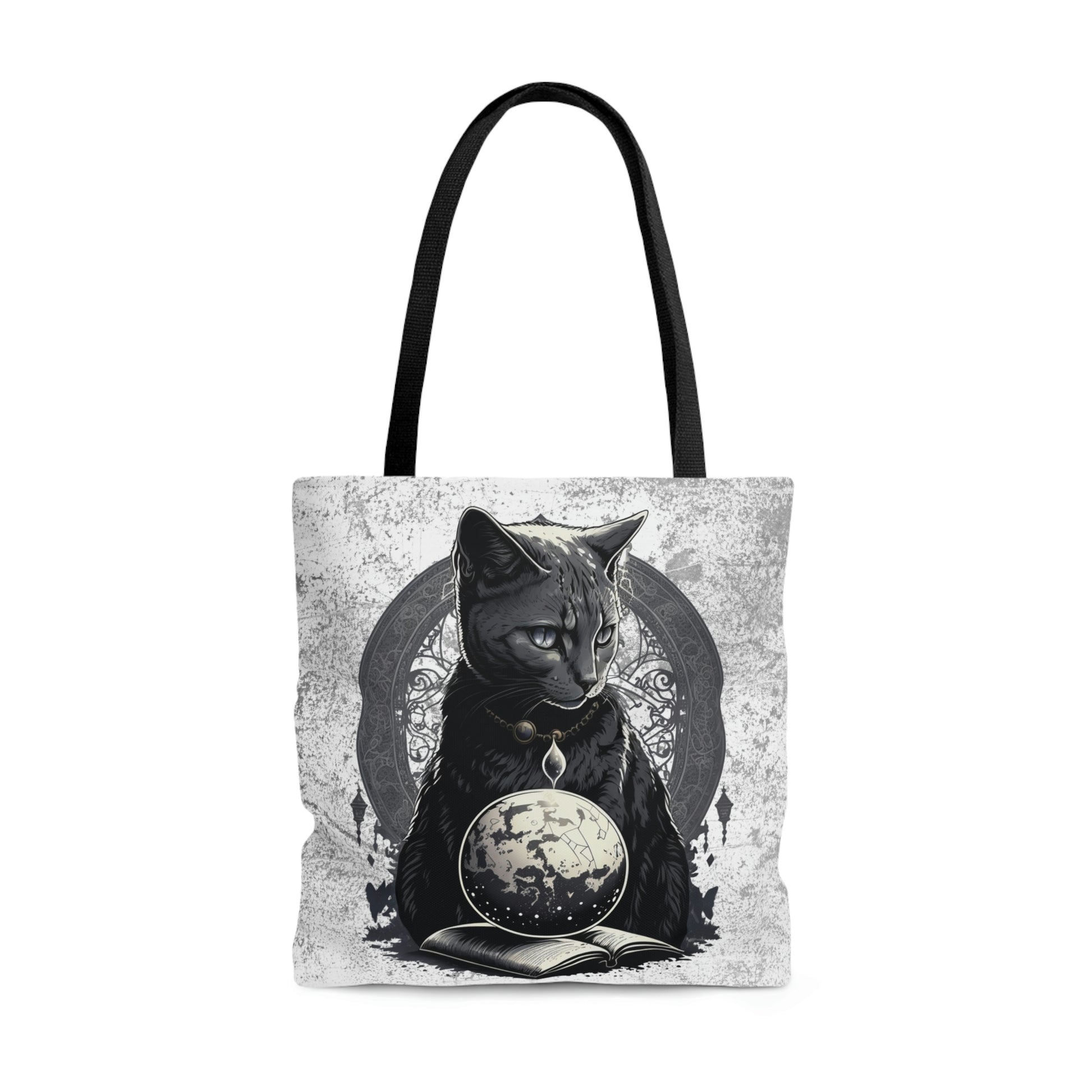 Cosmic Cat Tote Bag, cat magician reusable tote, witchy gothic grocery bag, magical reusable tote, whimsical celestial fantasy shopping bag