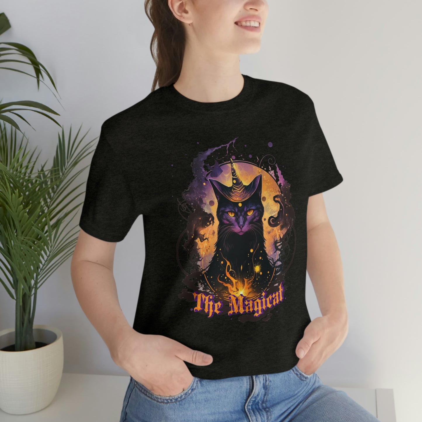 Magical black cat Tee, witchy cat familiar tshirt, celestial t-shirt, whimsical fantasy shirt, gothic cat t-shirt, spiritual mystic t shirt