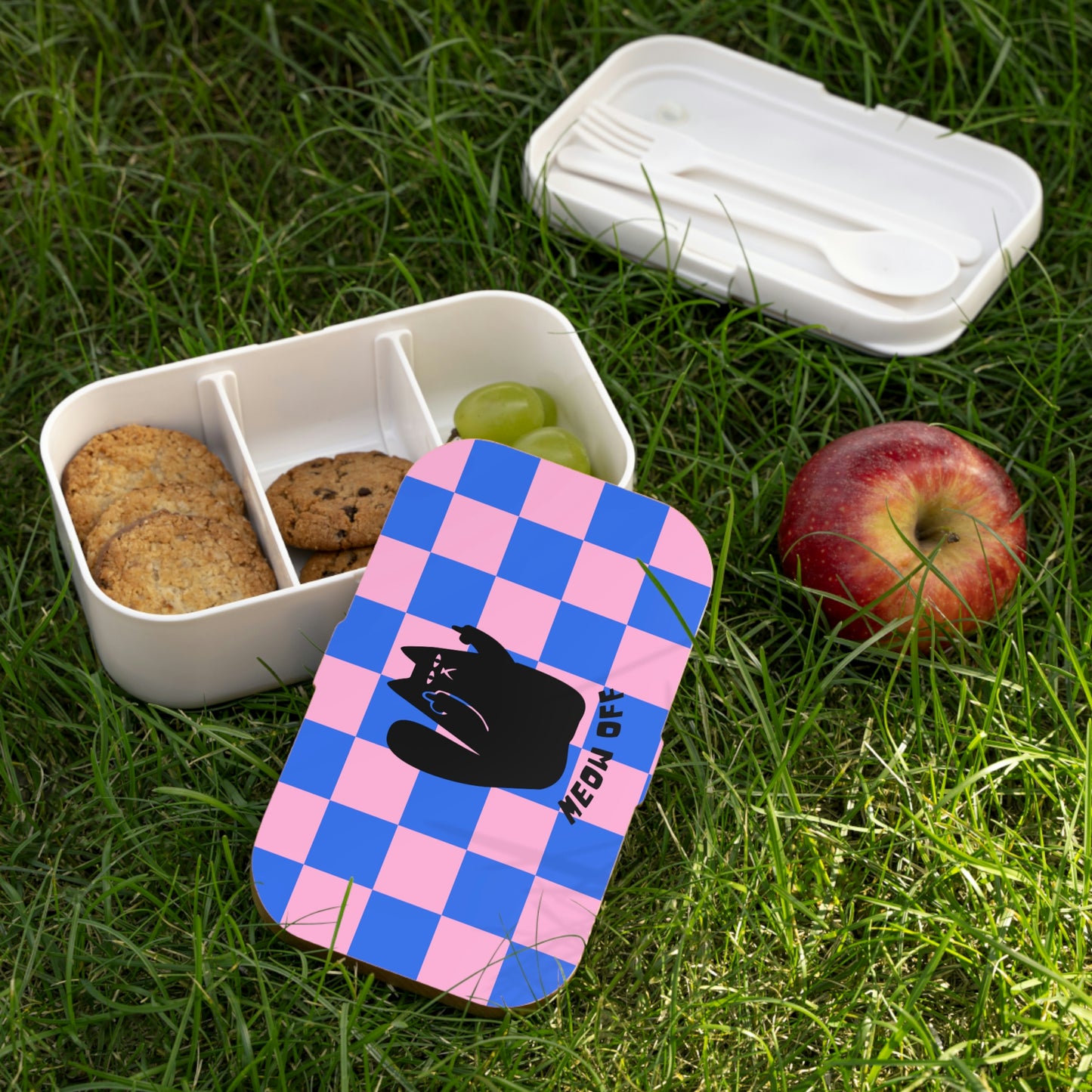 Checkered Funny cat Bento Lunch Box, Black Cat middle finger Lunch Box, cute cat bento box, cat lover gift , neko kawaii Bento Lunch Box