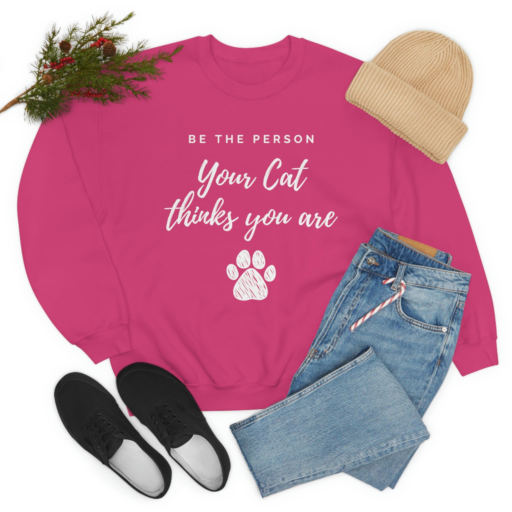 Be the person your cat thinks you are fall Crewneck Sweatshirt, cat lover gift, cat owner sweater, cat mom pullover, cat people jumper