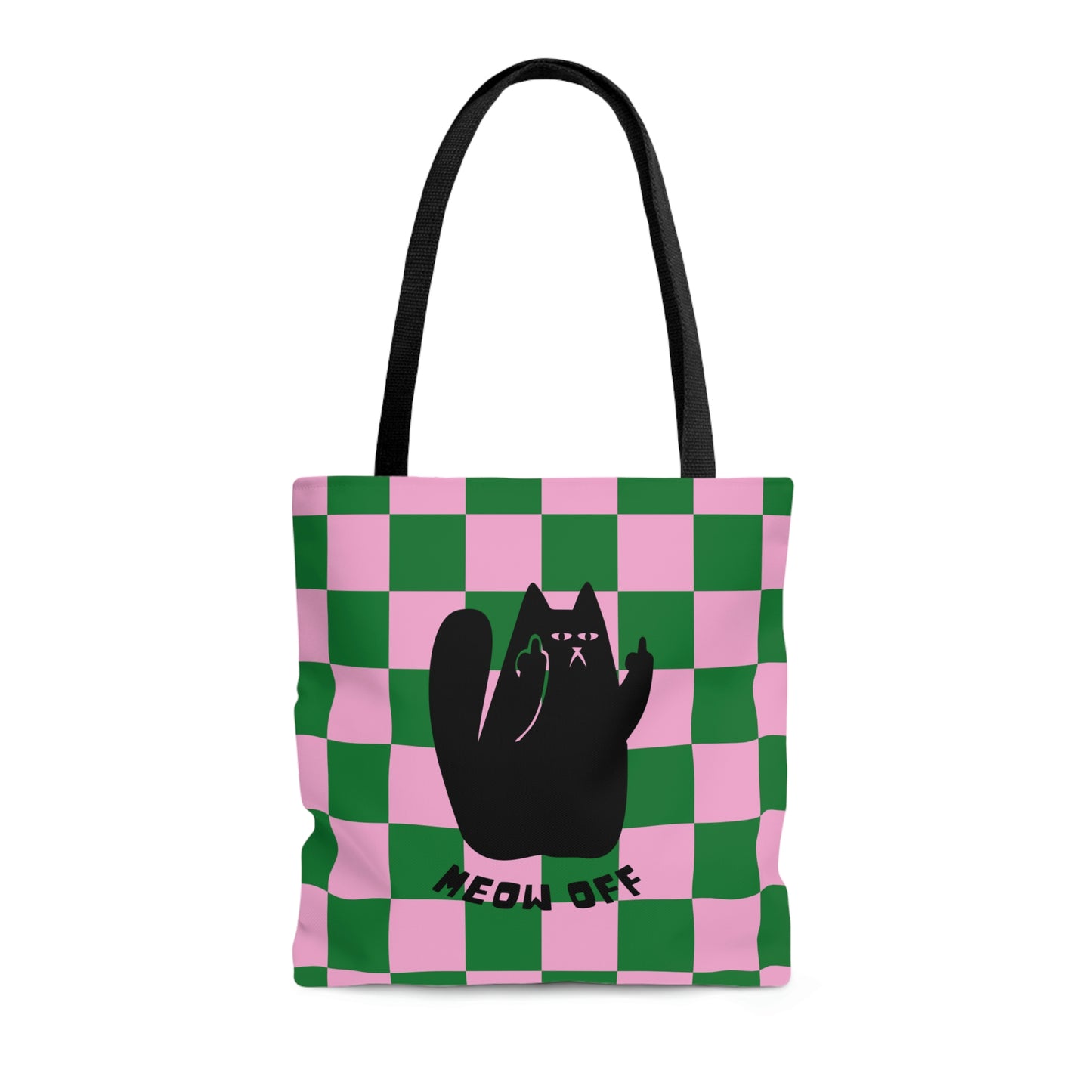 Checkered Funny Cat Canvas Tote Bag