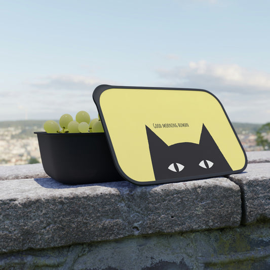 Black Cat PLA Bento Box with Band and Utensils, cat lunch box, back to school, kawaii bento box, cat lover gift, cute bento box eco friendly