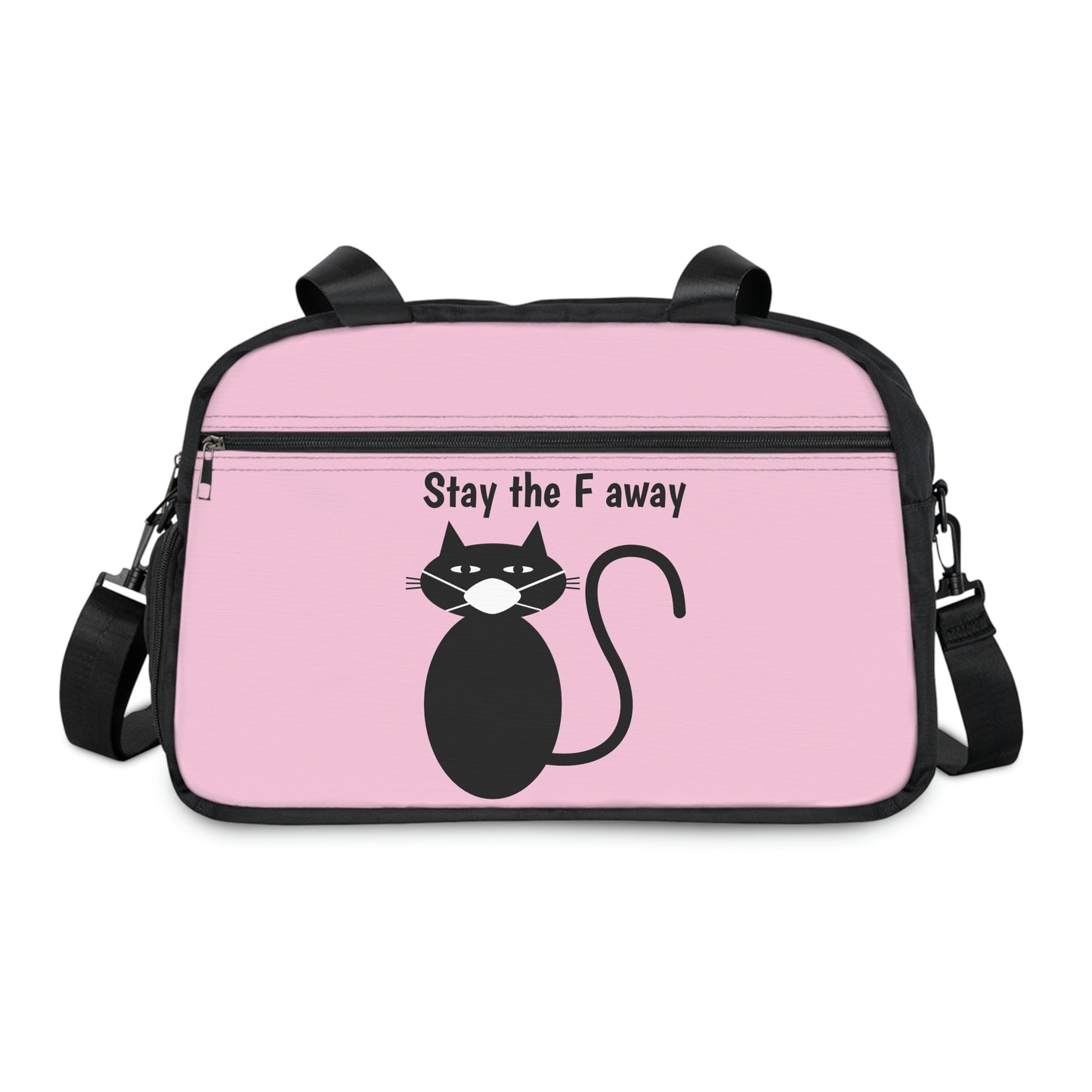 Funny Black cat wearing mask says Stay the F away pink Fitness Handbag