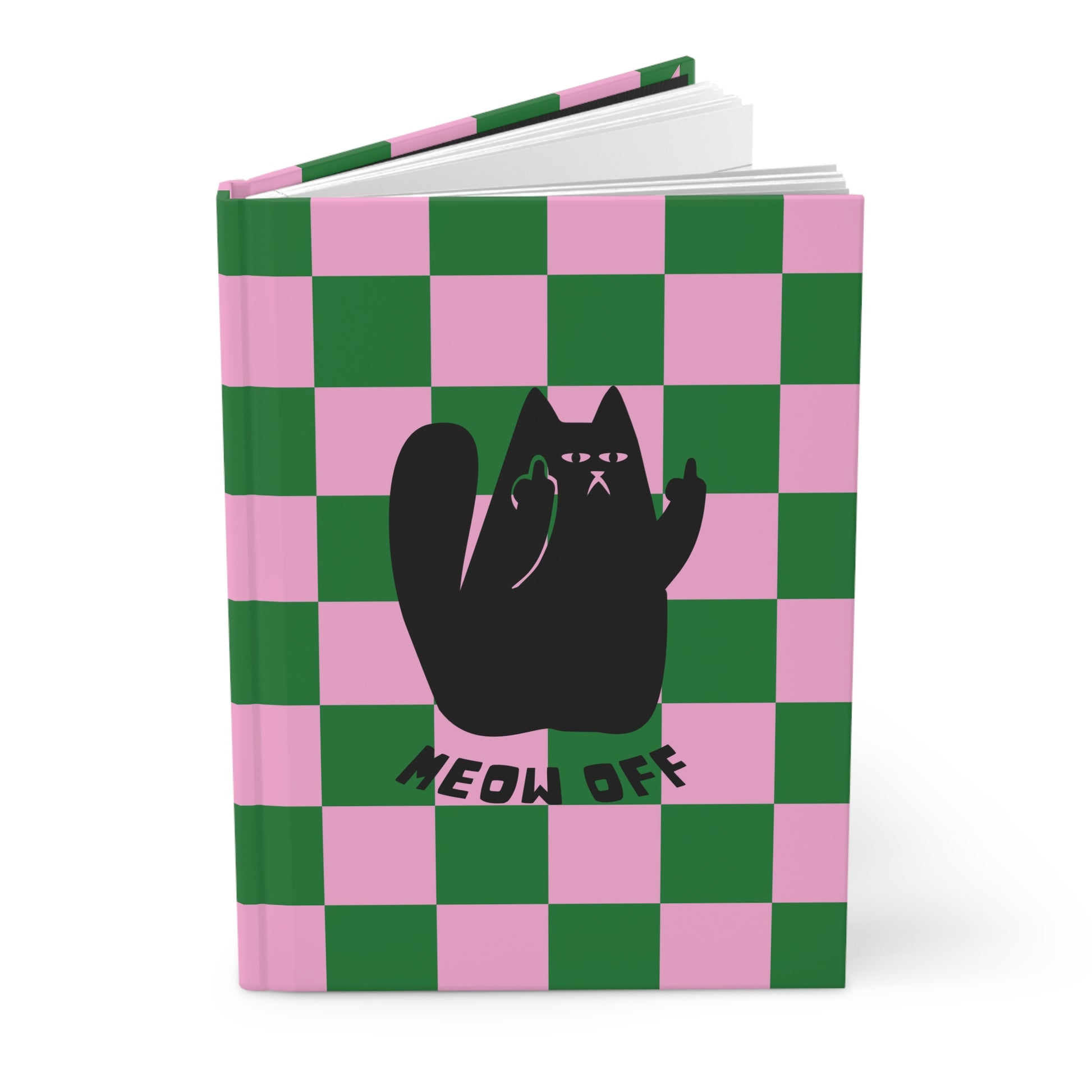 Checkered Funny cat Hardcover Journal Matte, back to school, Black Cat middle finger notebook, stationary, cat lover gift, cat mom journal