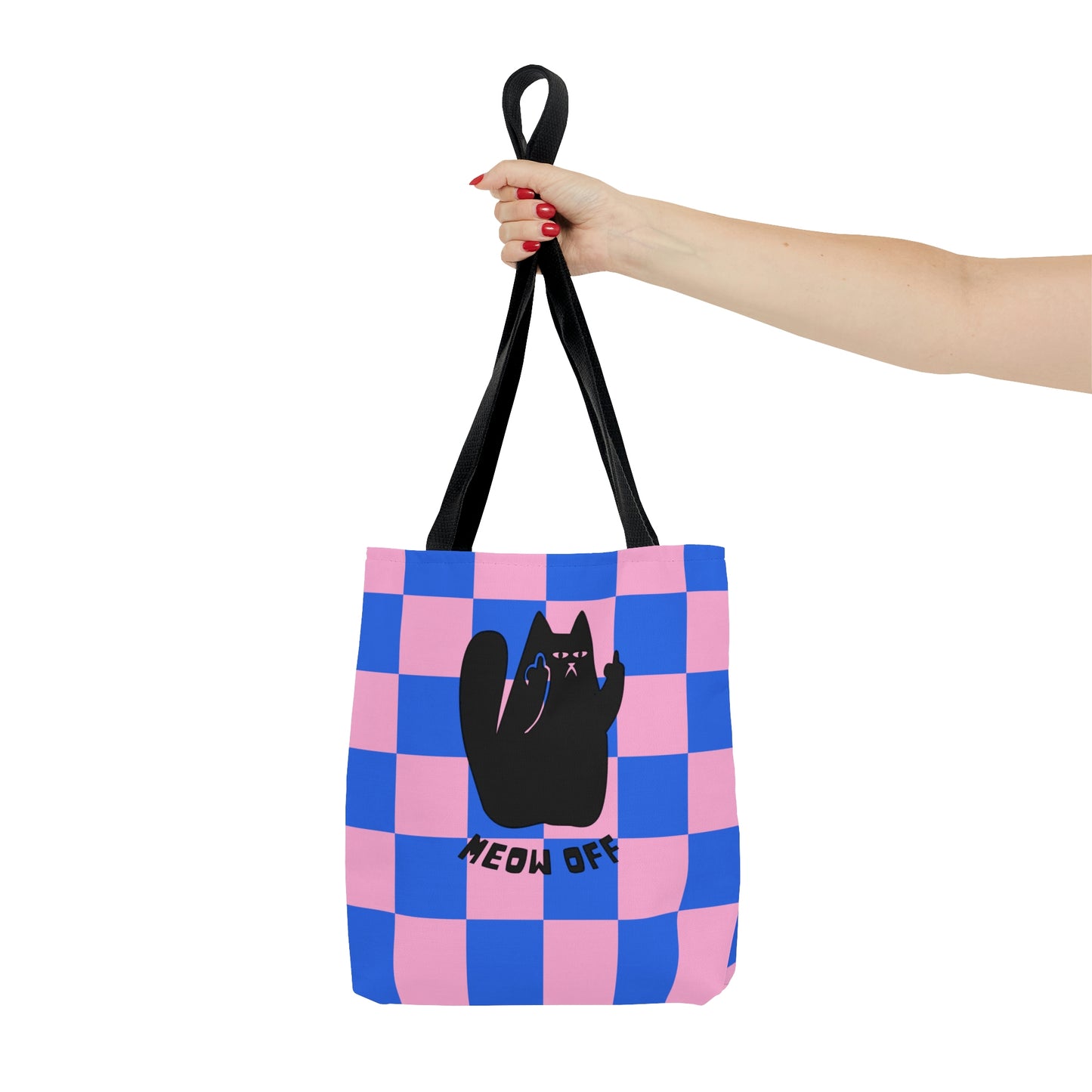 Checkered Funny Cat Canvas Tote Bag