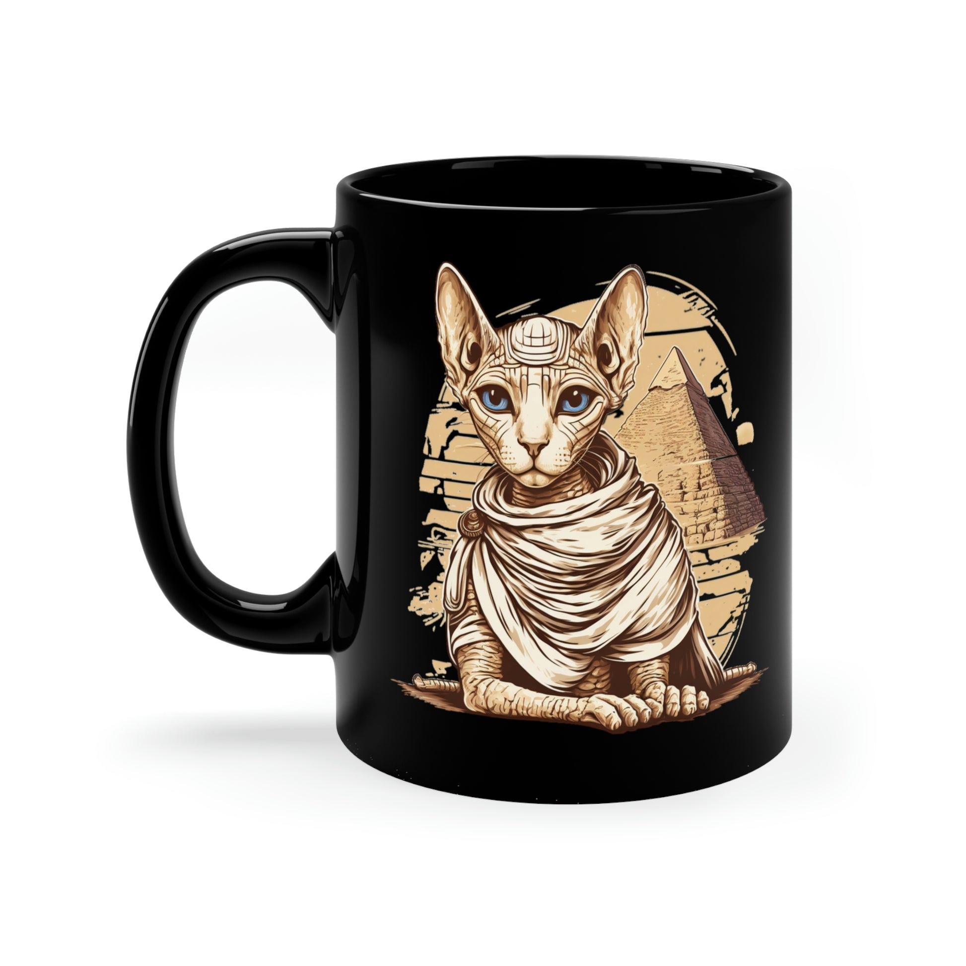 Sphynx cat 11oz Black Mug, ancient egypt mug, Sphynx cat pyramid egypt mug, pharaoh cat mug, egypt cat coffee mug, Sphynx cat Mom tea cup