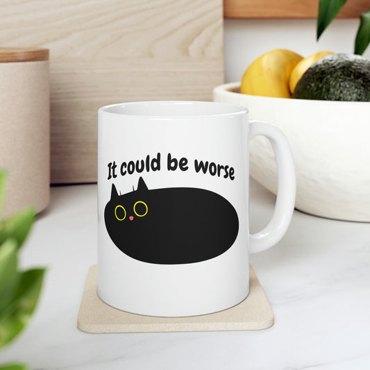 Black cat Ceramic Mug 11oz, funny cat quote mug, sarcastic cat cup, optimistic mug, cat lover gift, good vibes cat mug, cat owner gift