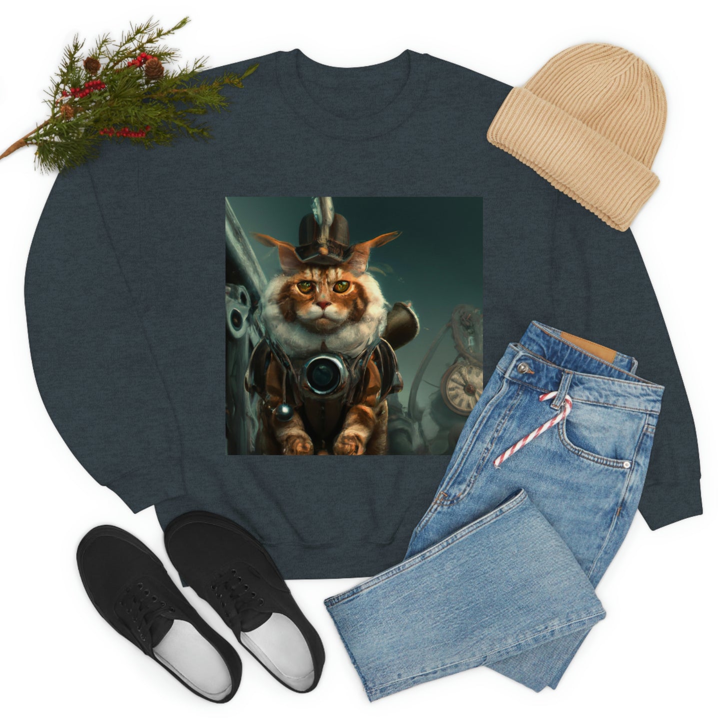 Steampunk Maine Coon cat sweatshirt, Steampunk cat pullover, vintage cat jumper, Victorian cat sweatshirt, cyberpunk Maine Coon cat sweater