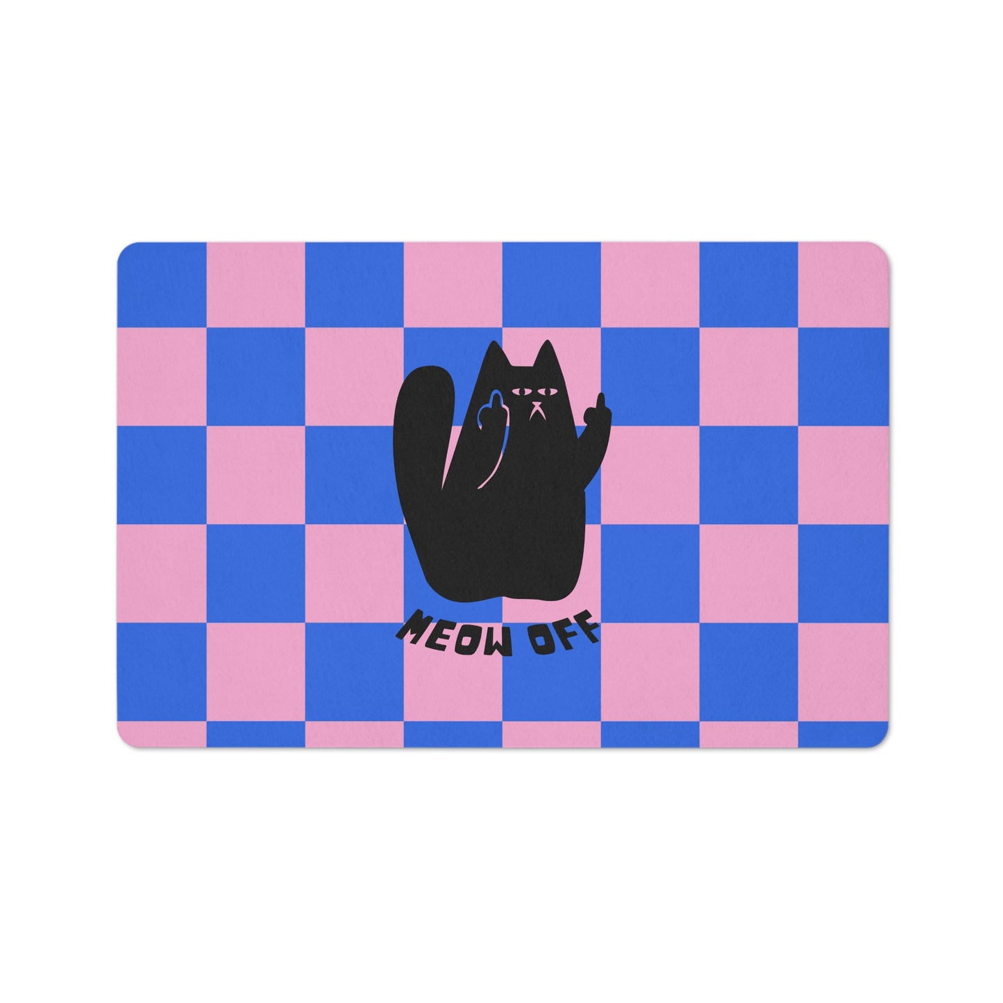 Checkered Funny cat Floor Mat