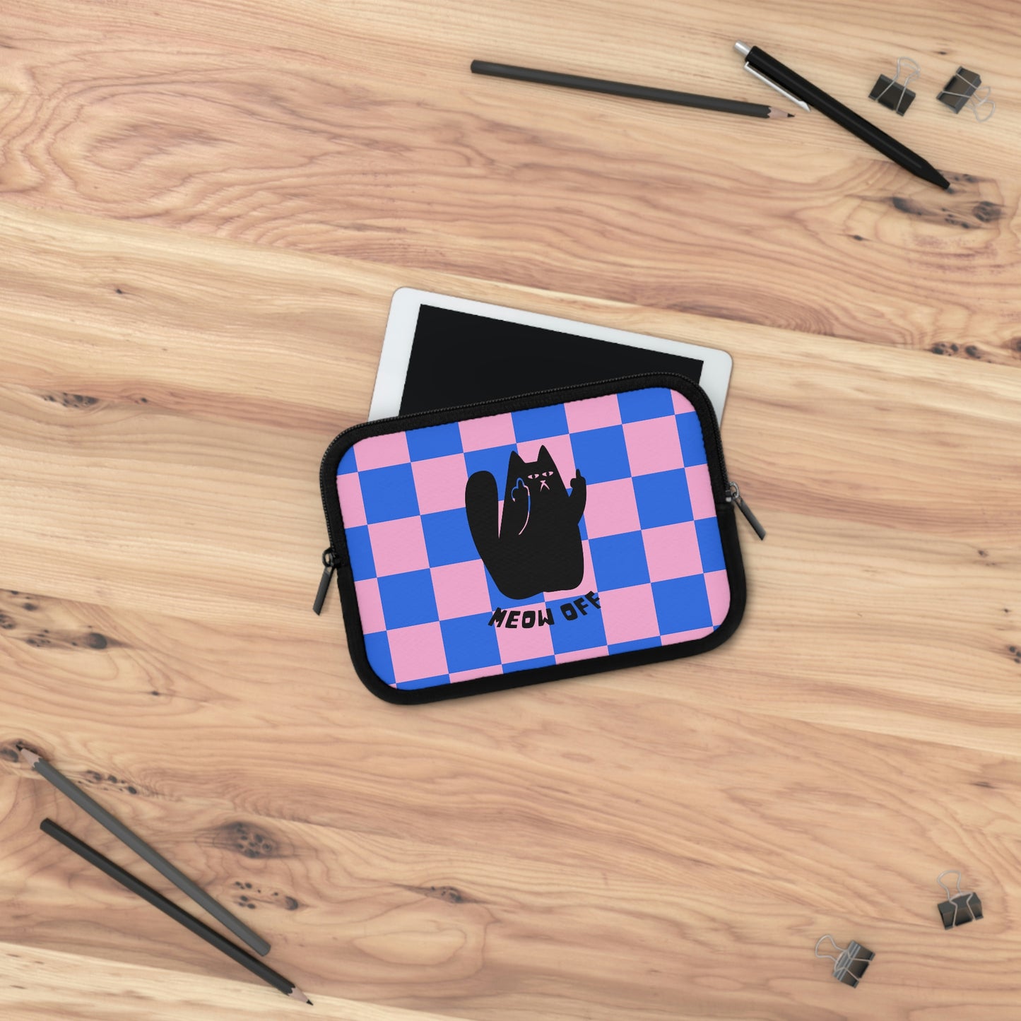 Checkered Funny Cat Laptop Sleeve