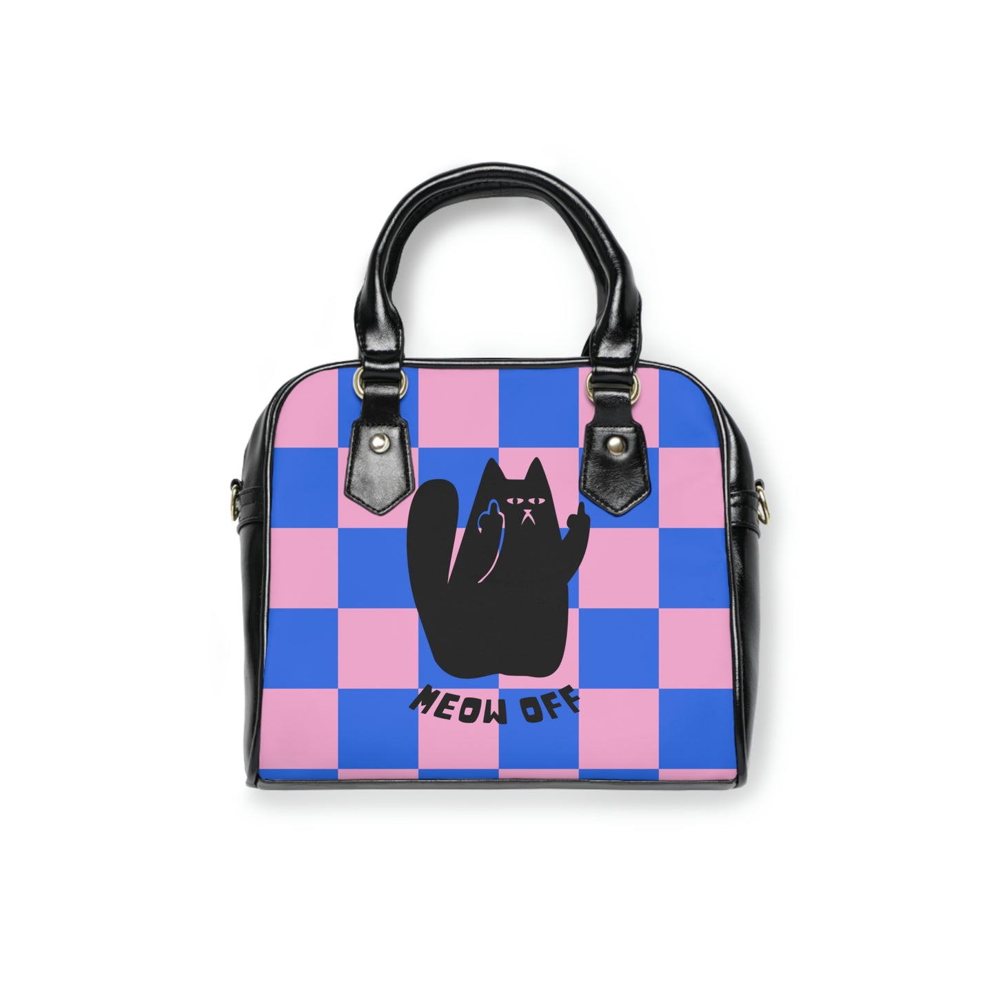 Checked Funny cat Shoulder Handbag