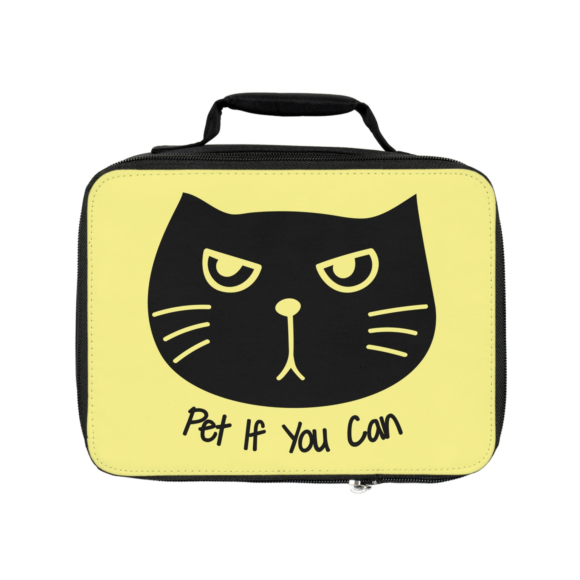 Funny cat lunch bag, Black cat says pet if you can Lunch tote, cute yellow Lunch Bag, kawaii picnic bag, back to school gift for cat lovers