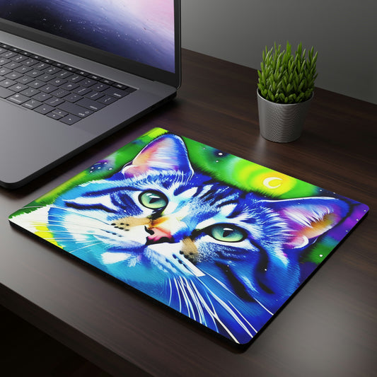 Colorful cat graphic Rectangular Mouse Pad, Cat lover gift, Bright Cute cat mouse pad, Vibrant Whimsical cat mouse pad, Cat accessories