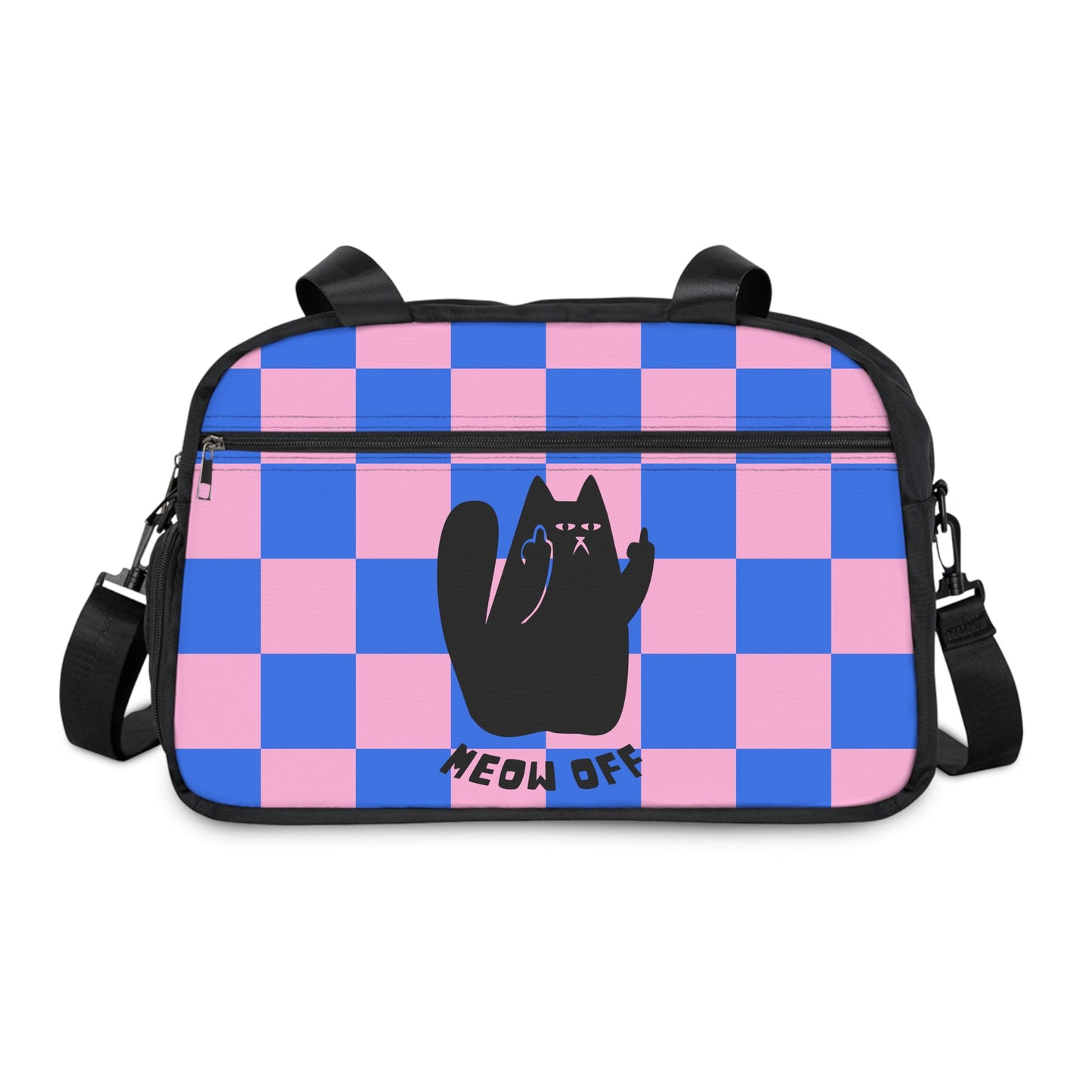 Checked Black Cat middle finger Fitness Handbag