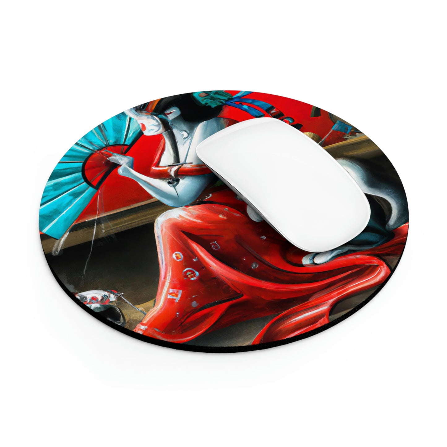 Geisha and cat round mouse pad, chinese women mouse pad, Japanese feudal art round mouse pad, Asian-inspired art mouse pad, back to school