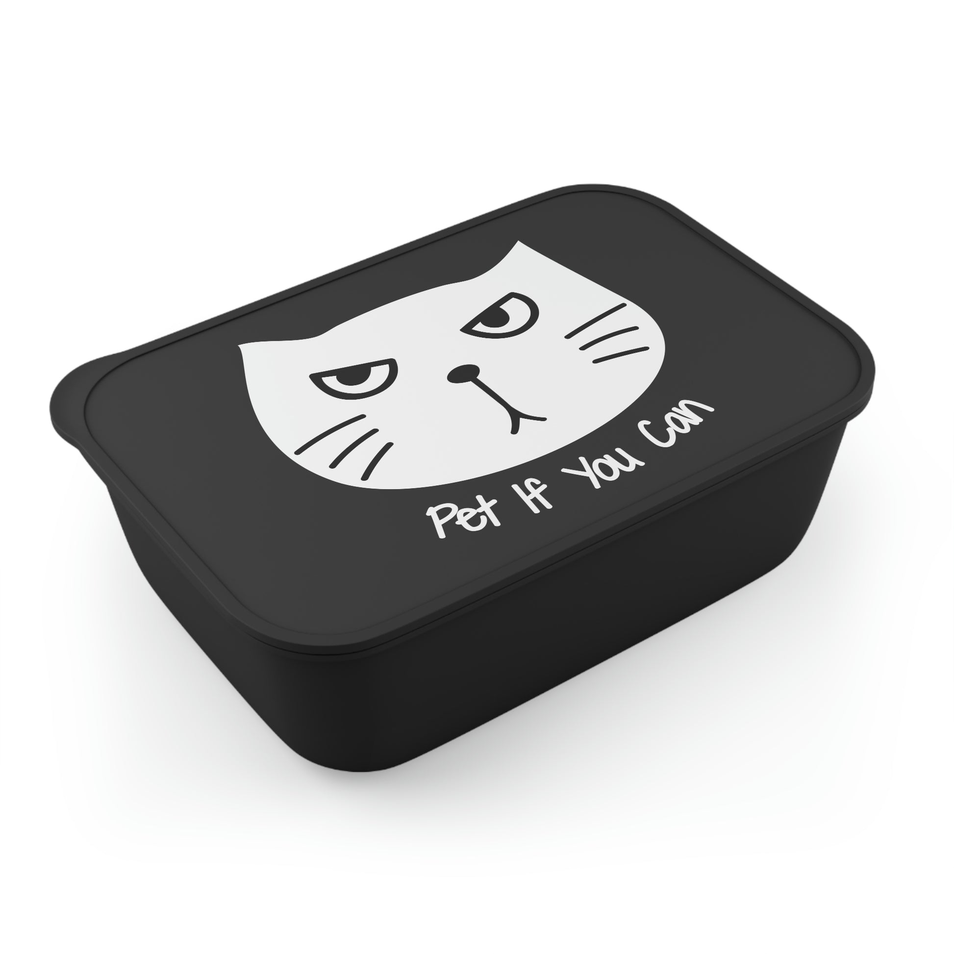White cat "Pet If You Can" PLA Bento Box with Band and Utensils, kawaii bento box, back to school, cat cute lunch bag, gift for her